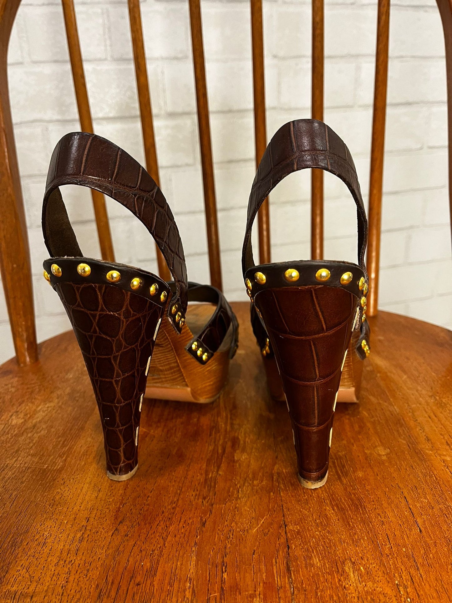 MIU MIU High Wooden heel Leather Sandals US7-EU37.5