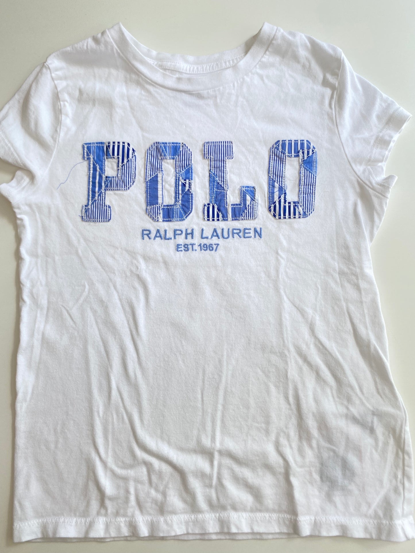 POLO ss blue stripe logo tshirt/ 8-10Y