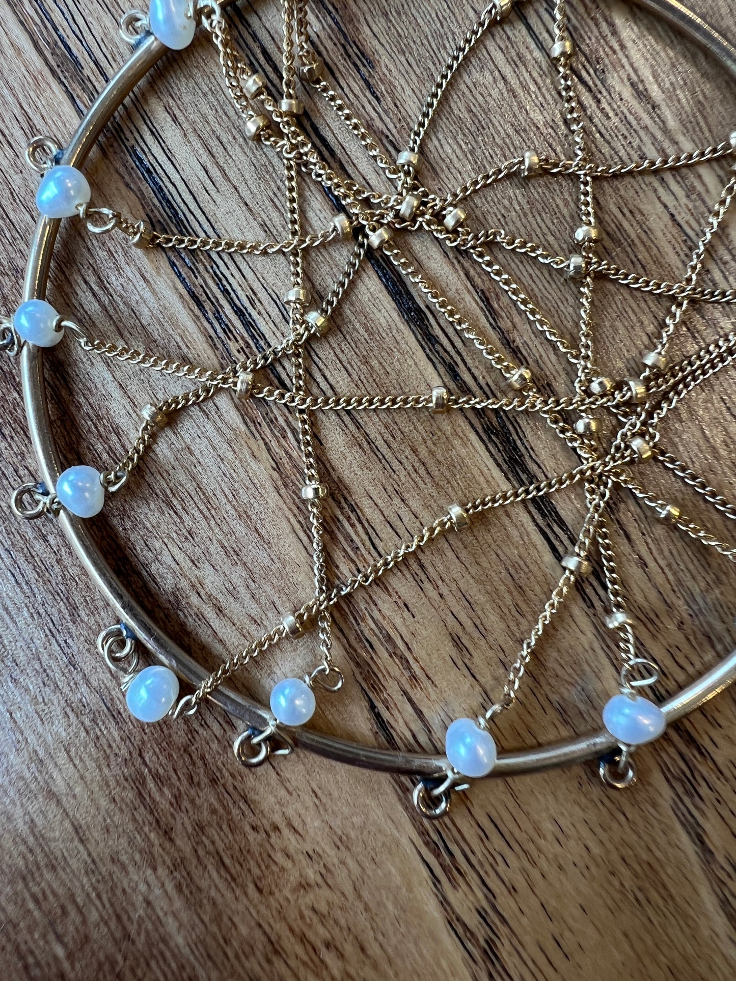 DREAM CATCHER pierced gold and pearl earrings