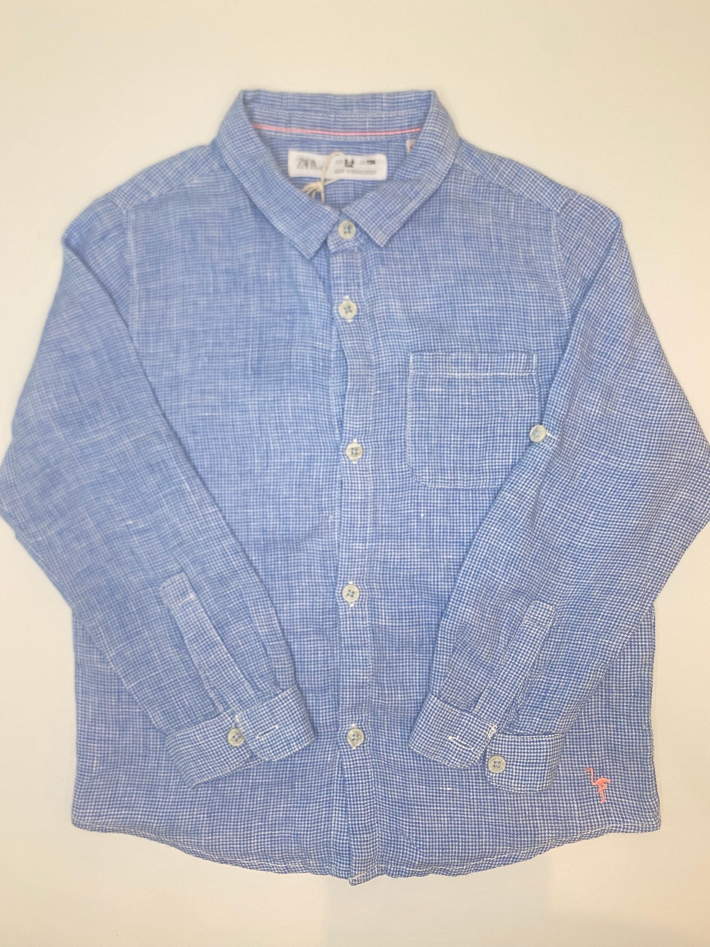 ZARA light blue ls linen shirt/ 3-4Y