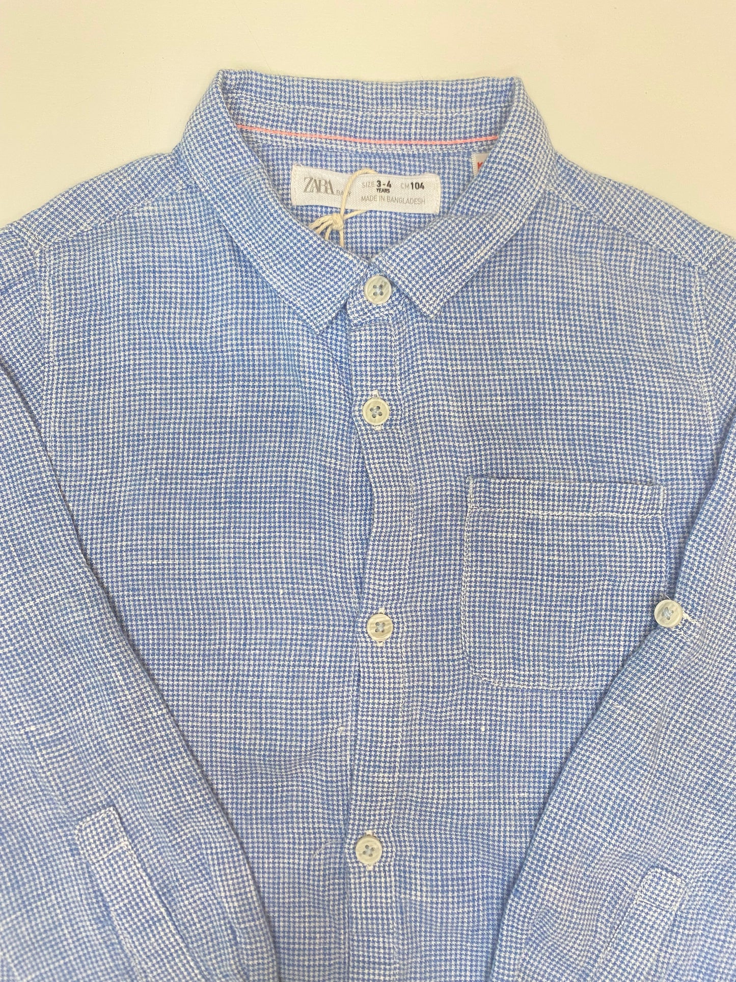 ZARA light blue ls linen shirt/ 3-4Y
