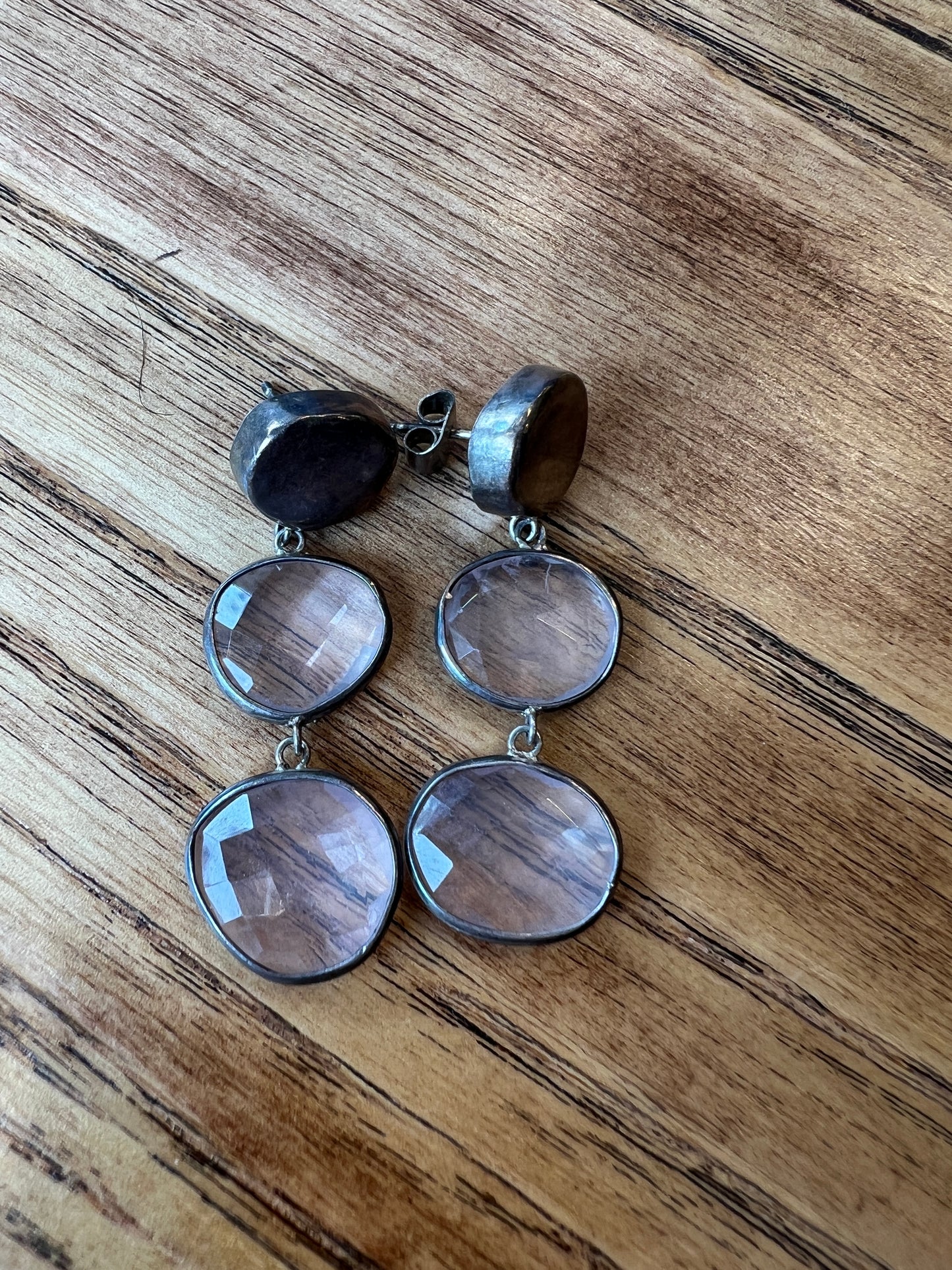 No brand Silver and pink stone drop earrings
