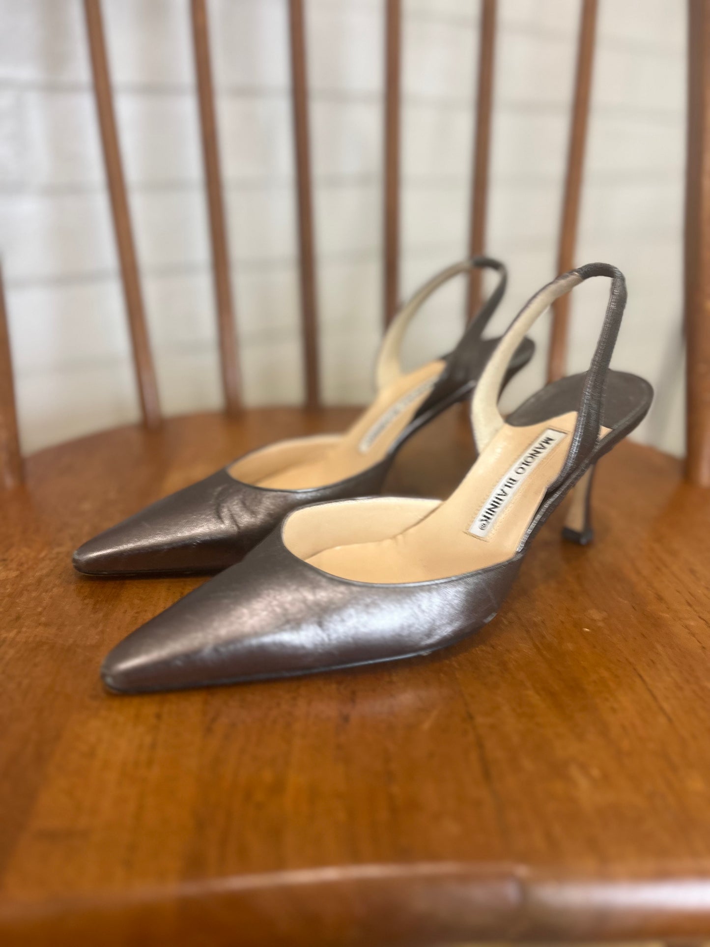 MANOLO BLAHNIK Leather Sling Back Heel