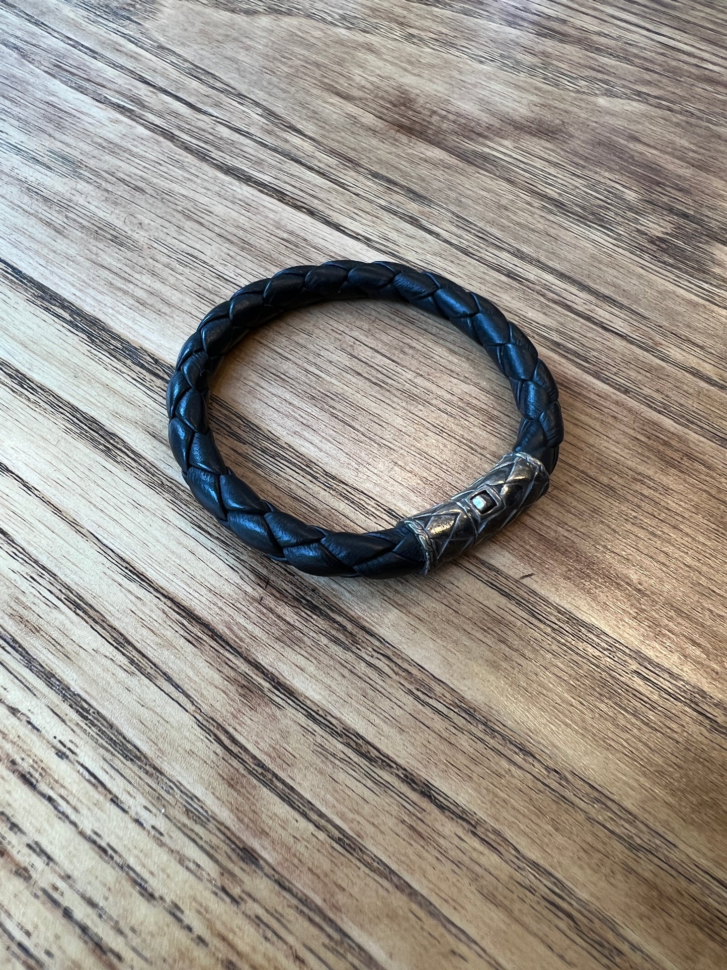 Leather Braided Bracelet Silver closure
