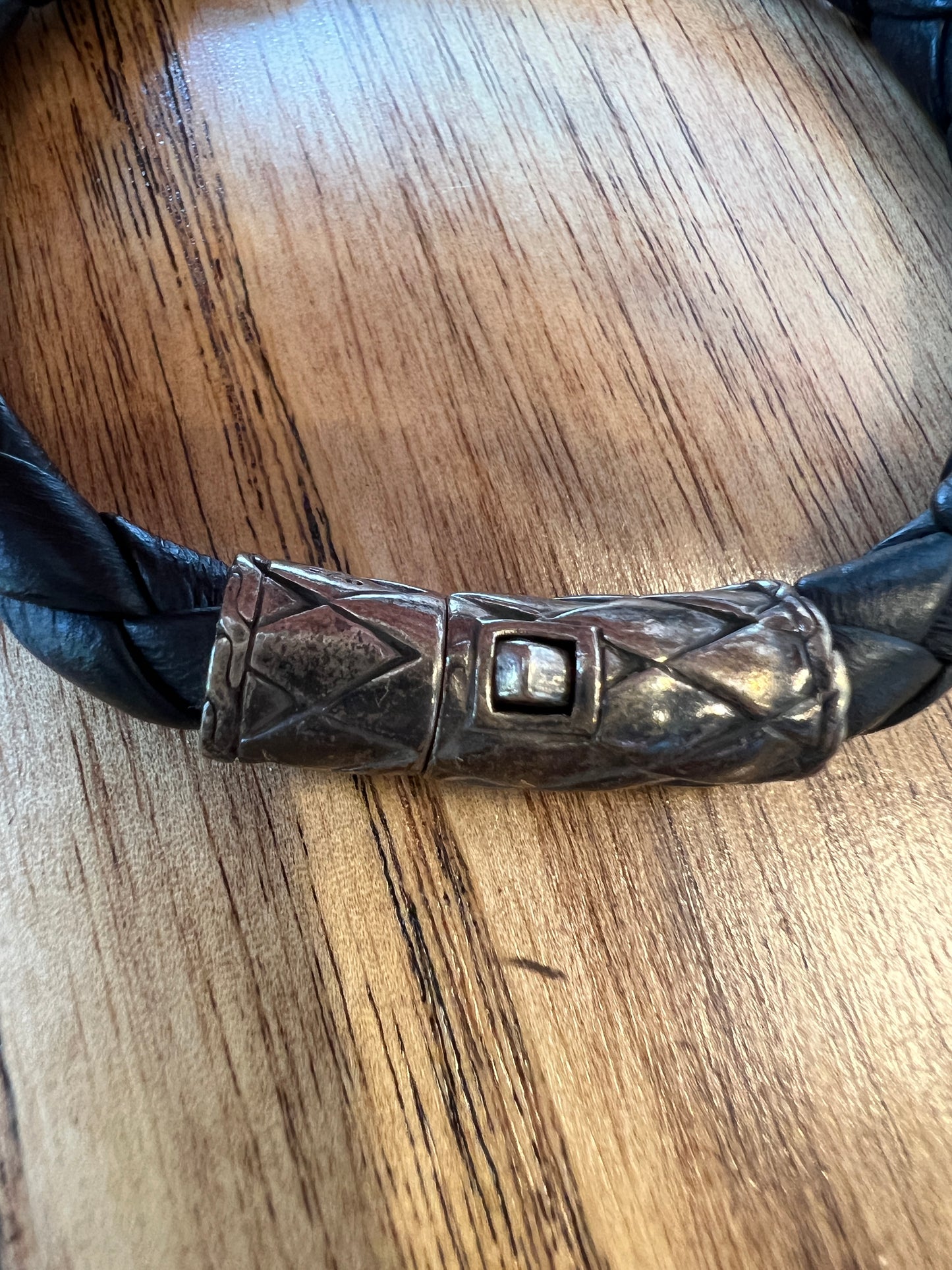 Leather Braided Bracelet Silver closure