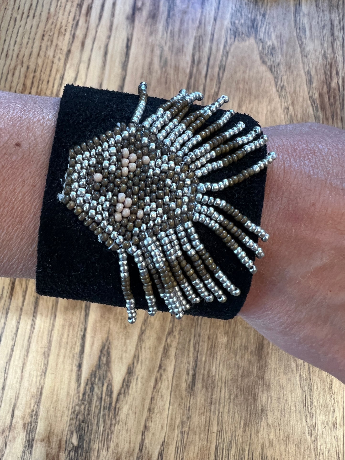 HIPANEMA Black and Beaded Cuff with Magnetic Clasp