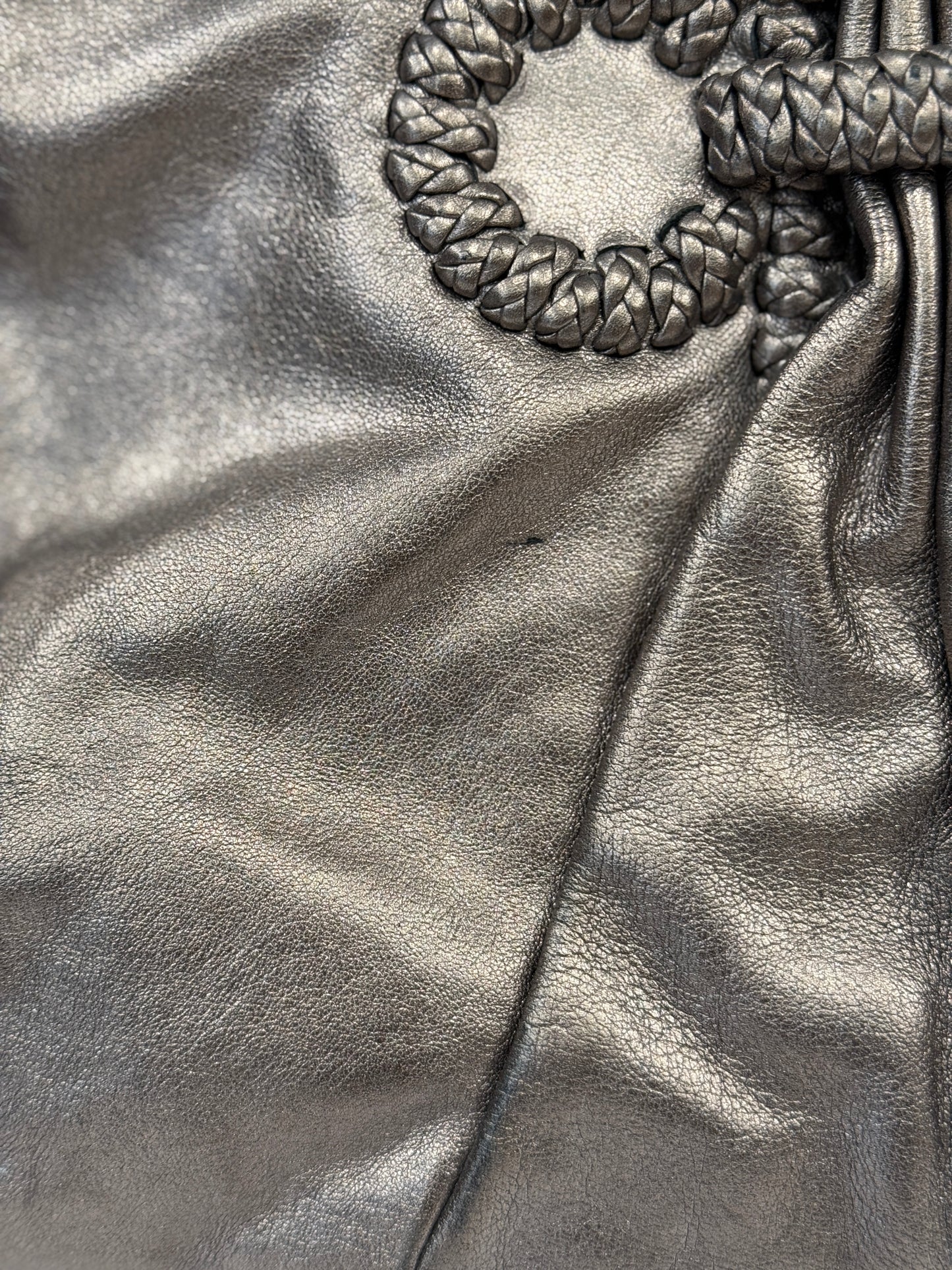 SALVATORE FERRAGAMO Leather Braided Accent Handle Bag