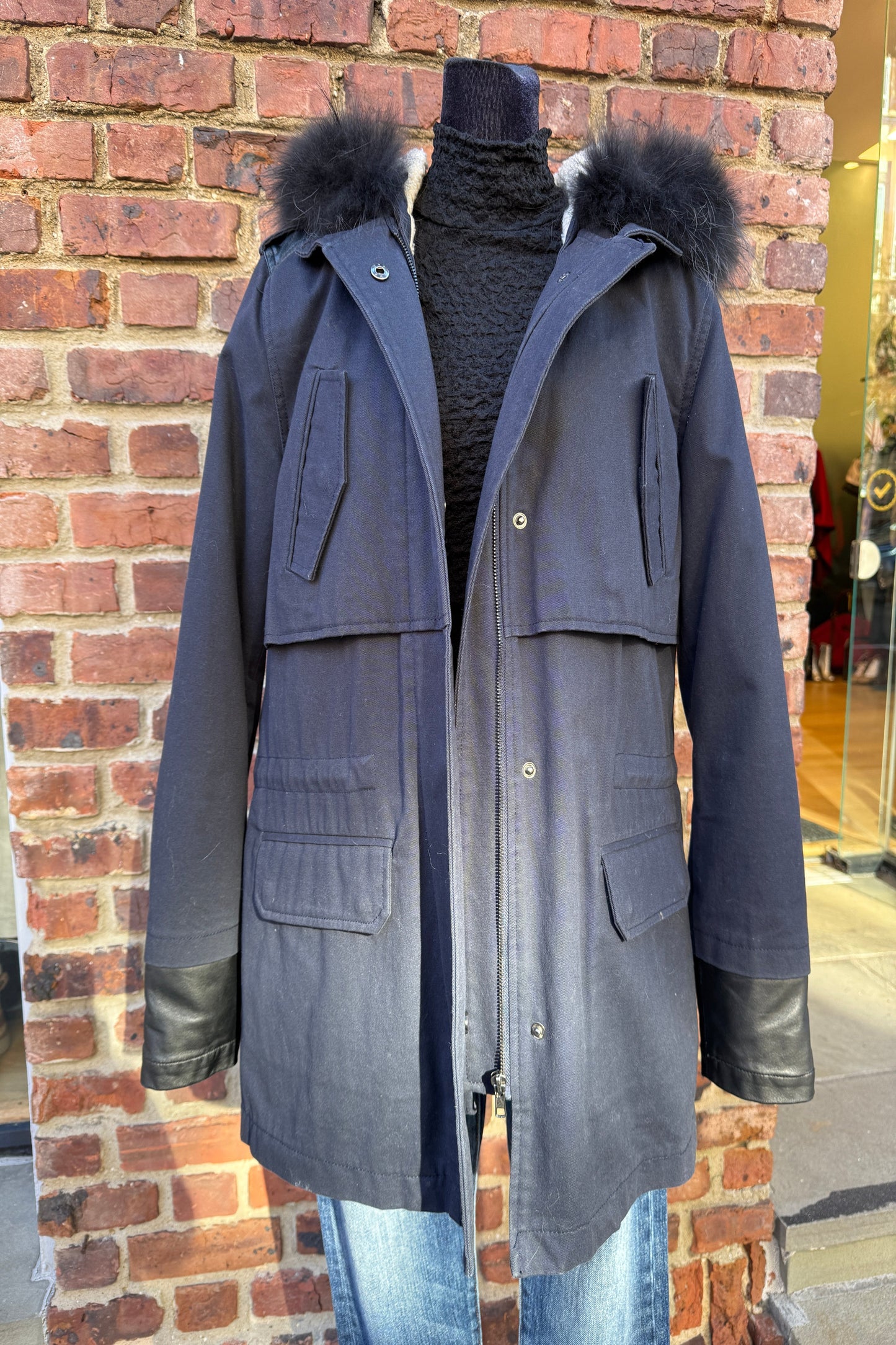 MAJE Hooded Parka with fur trim / L-3