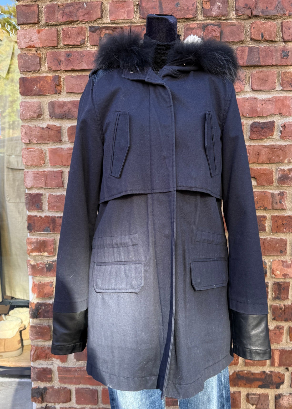 MAJE Hooded Parka with fur trim / L-3