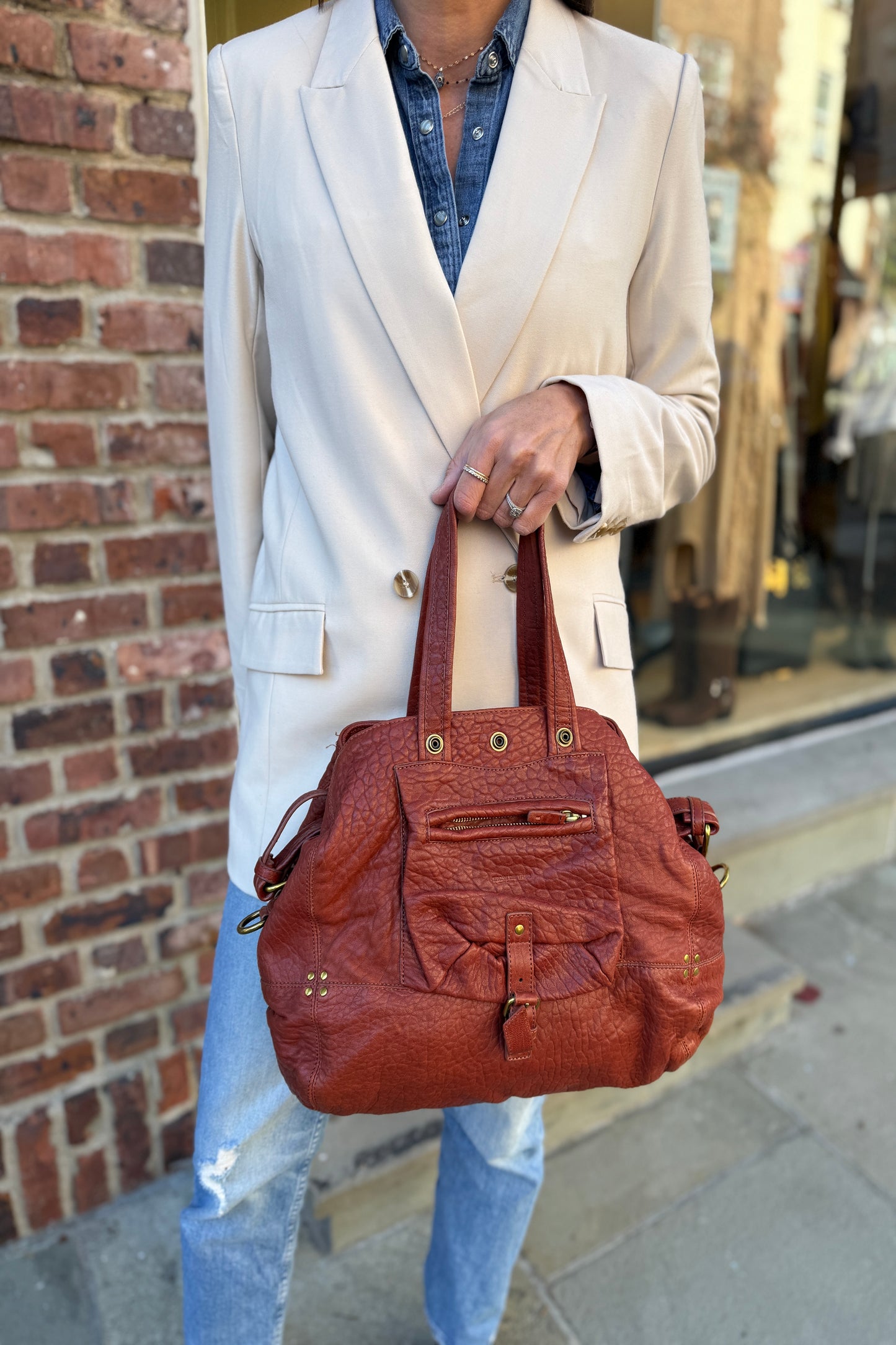 JEROME DREYFUSS Lambskin Billy Leather Tote Bag