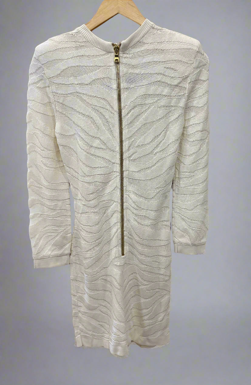 BALMAIN Zebra Shoulder Pads Dress LS / S-EU38