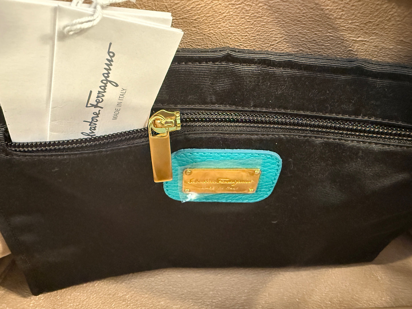 SALVATORE FERRAGAMO Turquoise Leather Tote