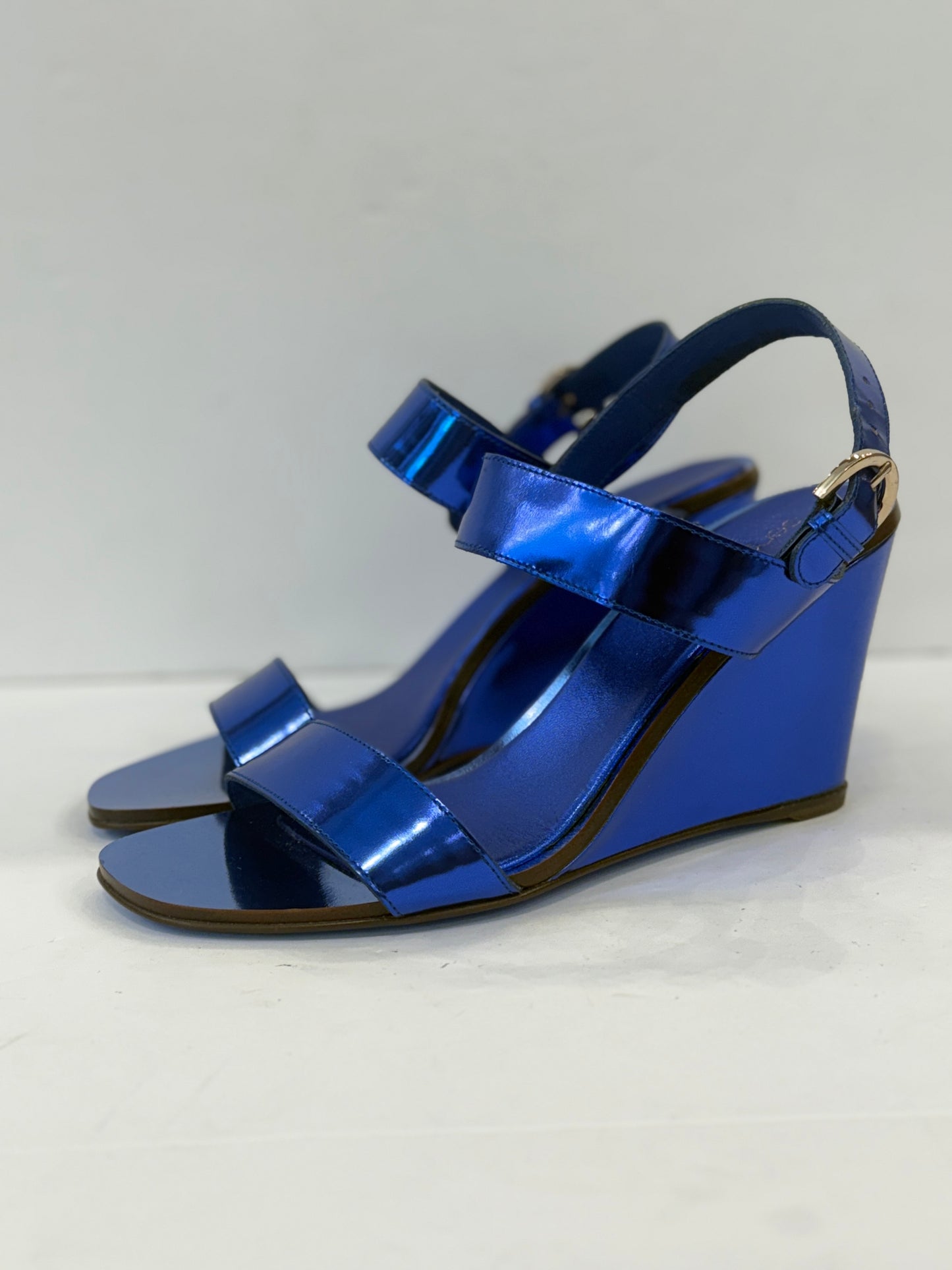 SERGIO ROSSI Leather Patent Platform Sandals/US6-EU36