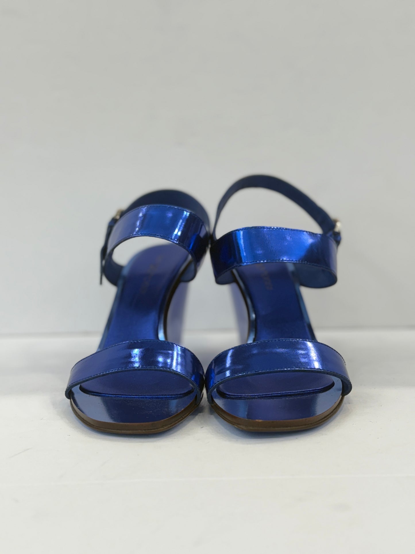 SERGIO ROSSI Leather Patent Platform Sandals/US6-EU36