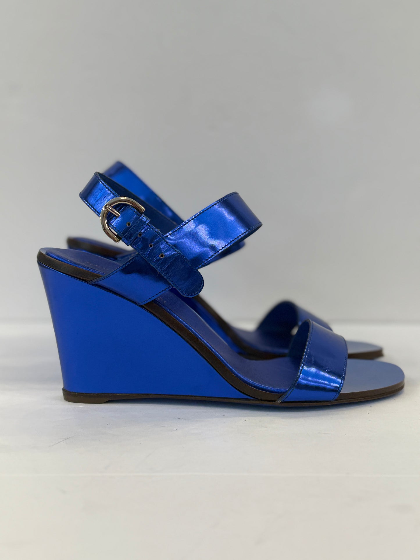 SERGIO ROSSI Leather Patent Platform Sandals/US6-EU36