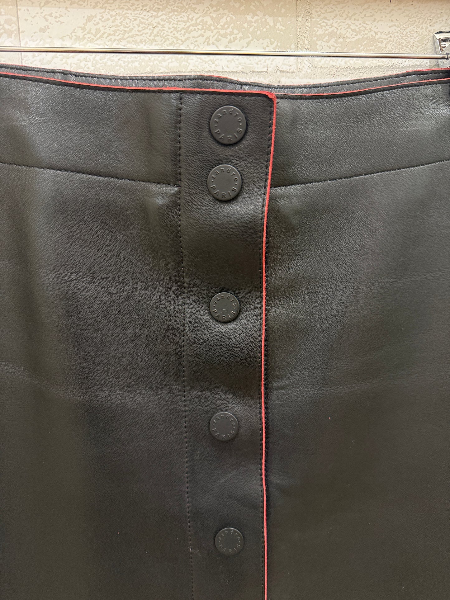 SANDRO Leather Midi Buttoned Skirt/ S