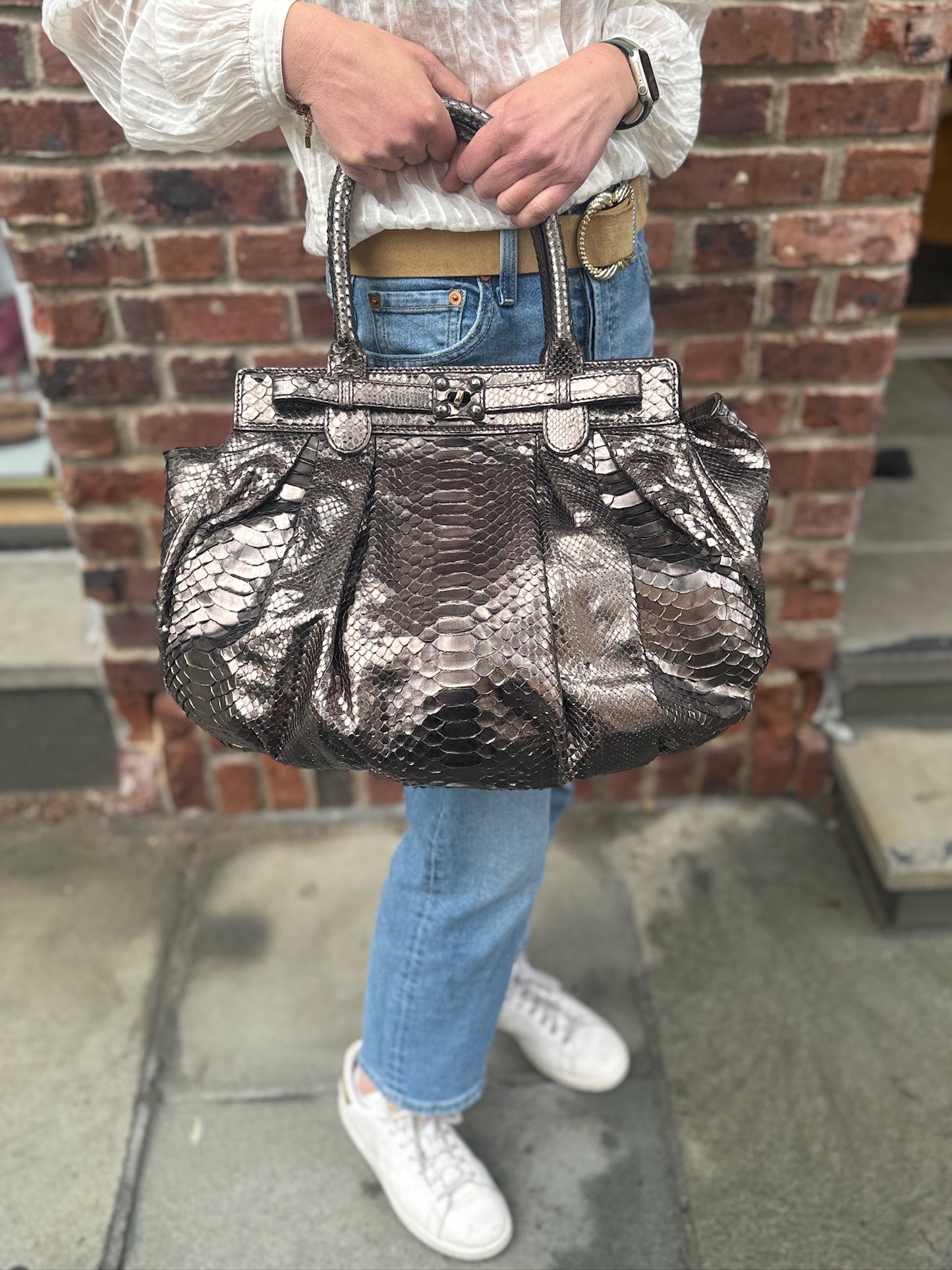 ZAGLIANI Large Bronze Leather Python Bag