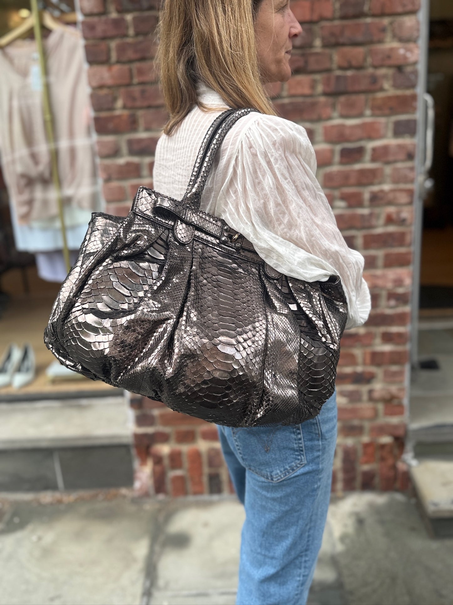 ZAGLIANI Large Bronze Leather Python Bag