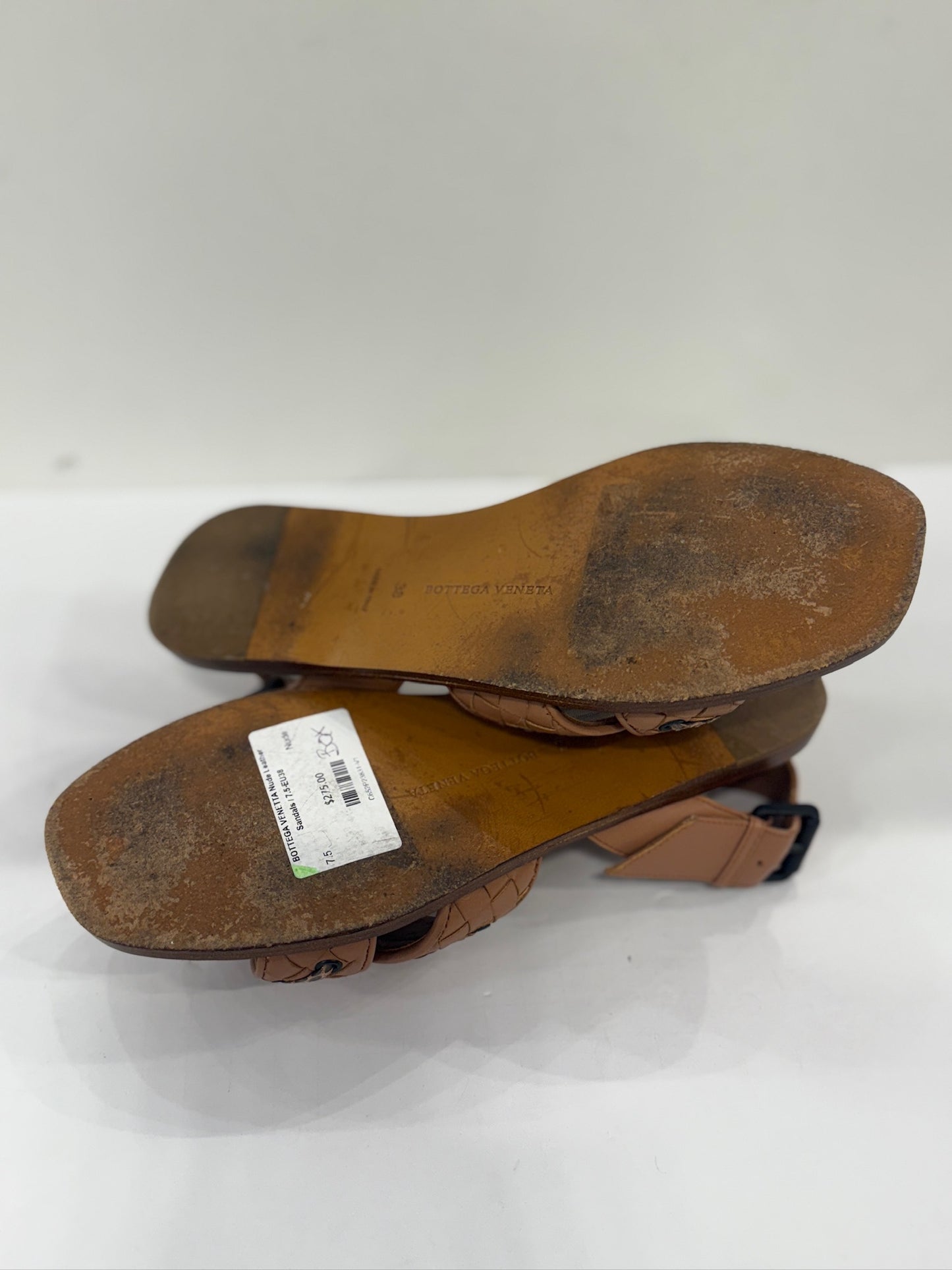 BOTTEGA VENETTA Nude Leather Sandals / 7.5-EU38