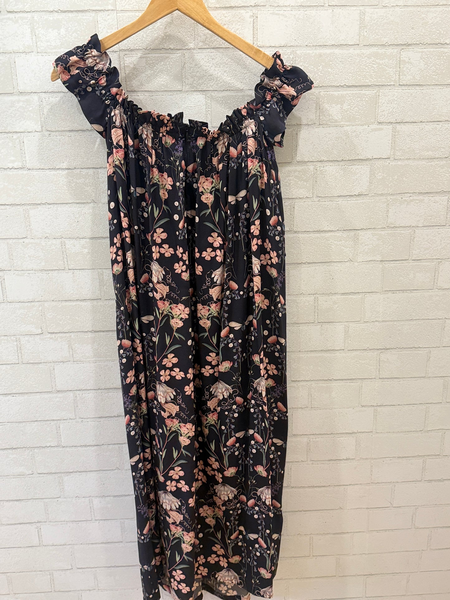 MOTHER OF PEARL Silk Sleeveless Ruffle Shoulder Long Dress / S