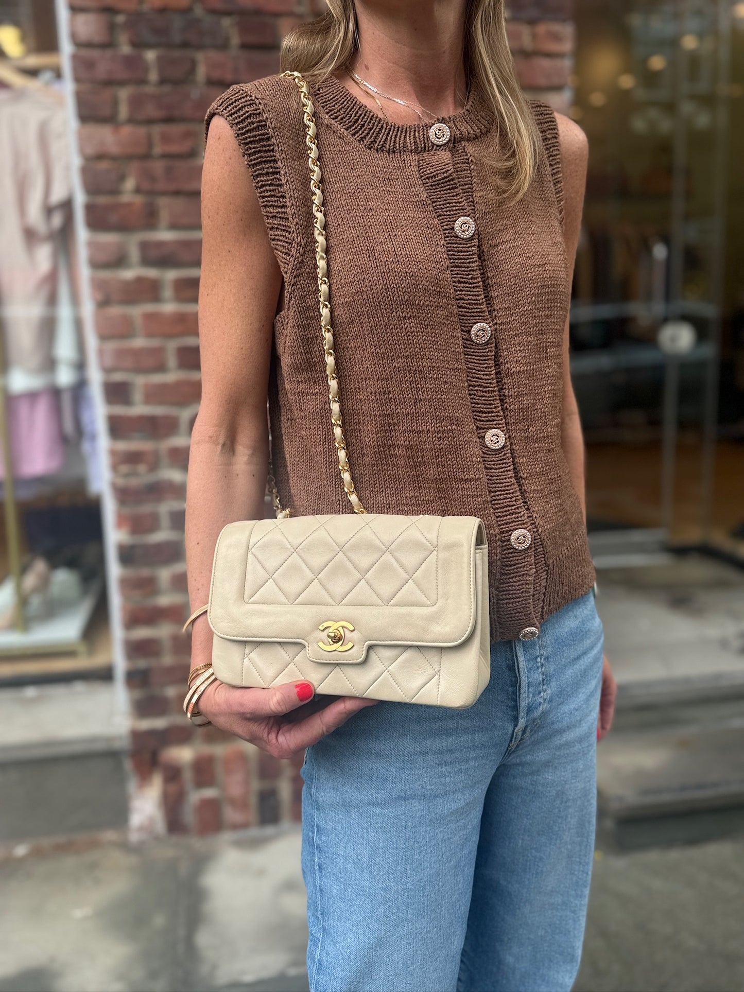 CHANEL Cream Quilted CC Flap Bag