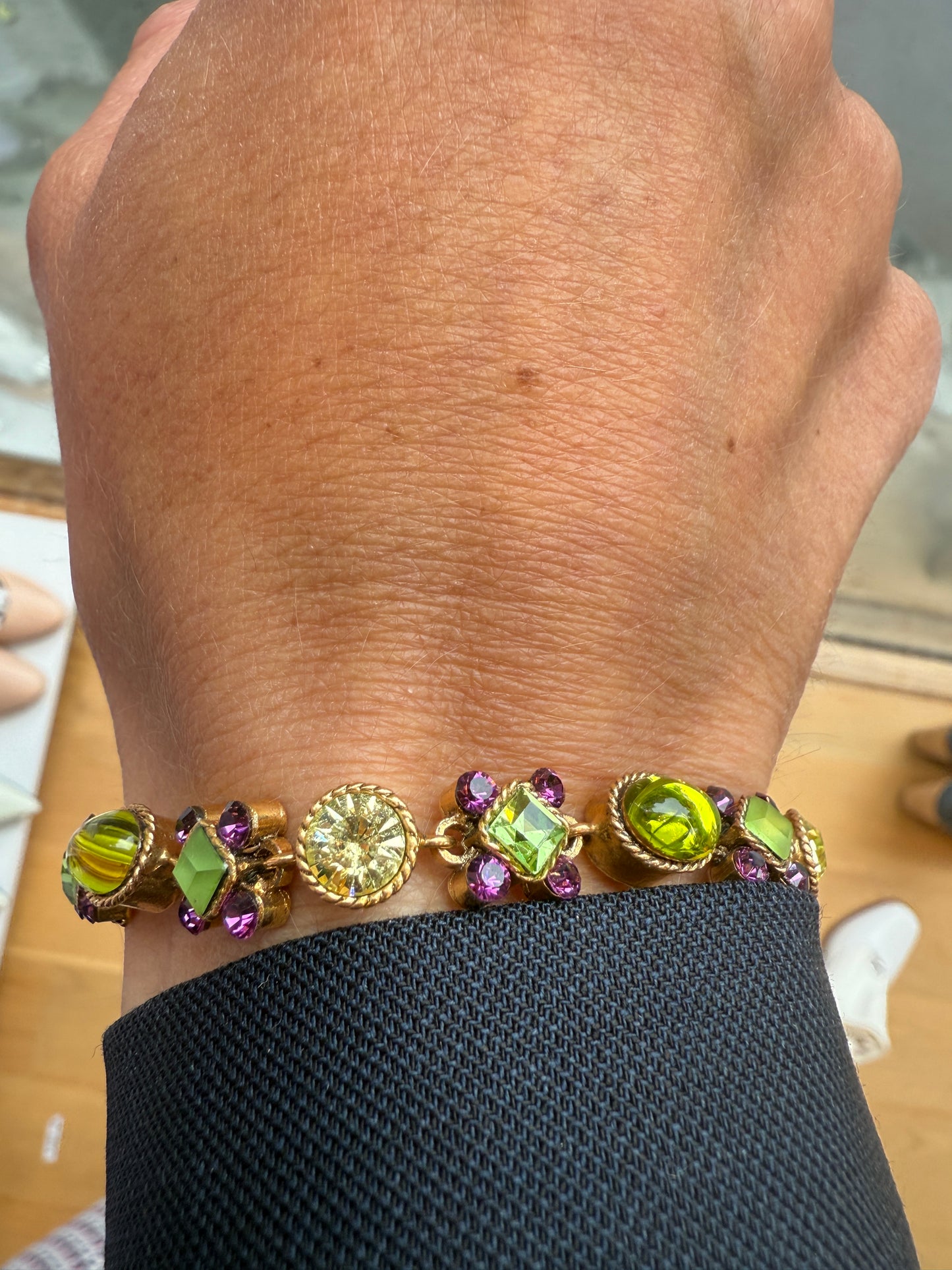 UNE LIGNE PARIS Green and Purple Stones Bracelet/OS