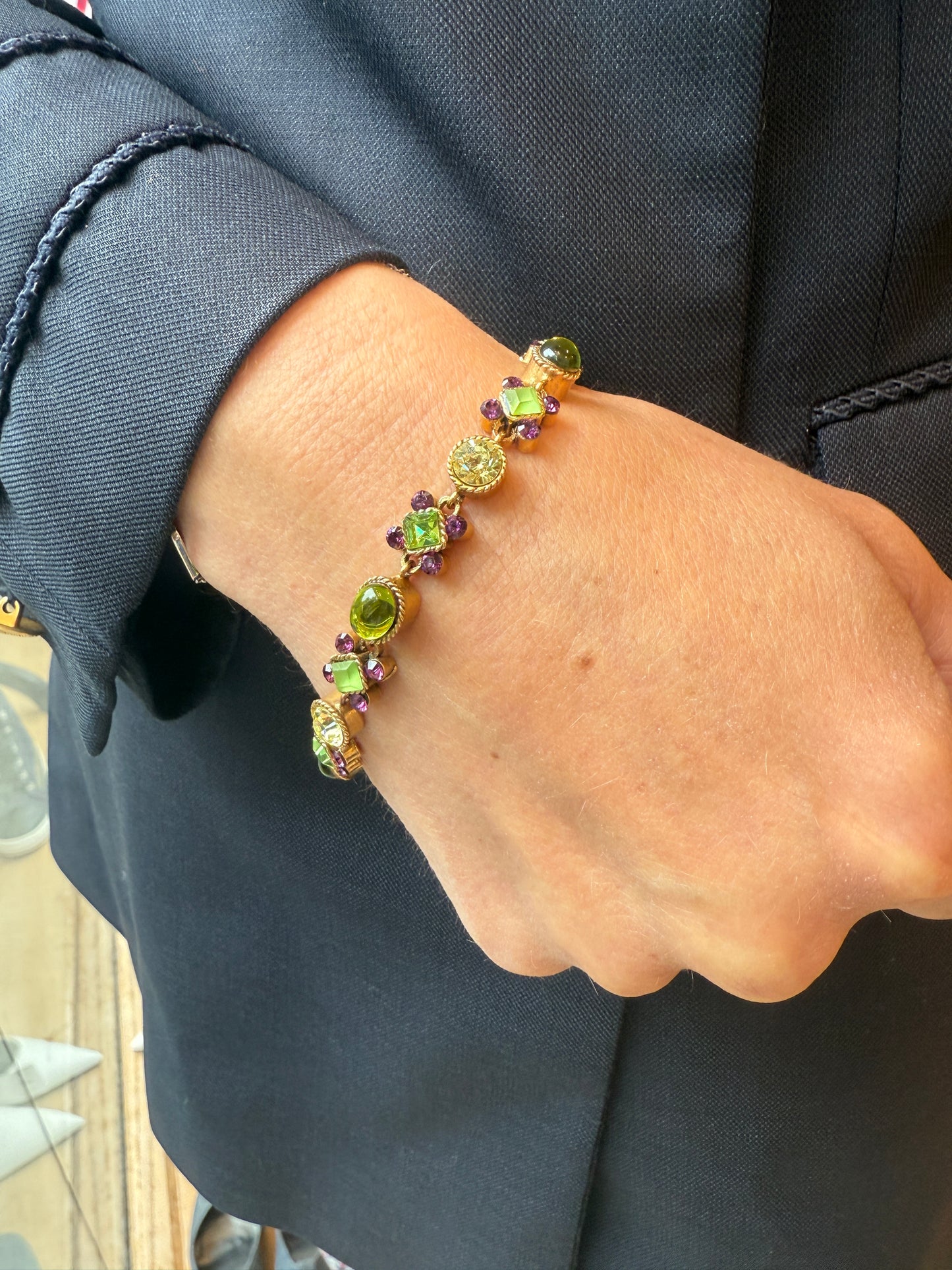 UNE LIGNE PARIS Green and Purple Stones Bracelet/OS
