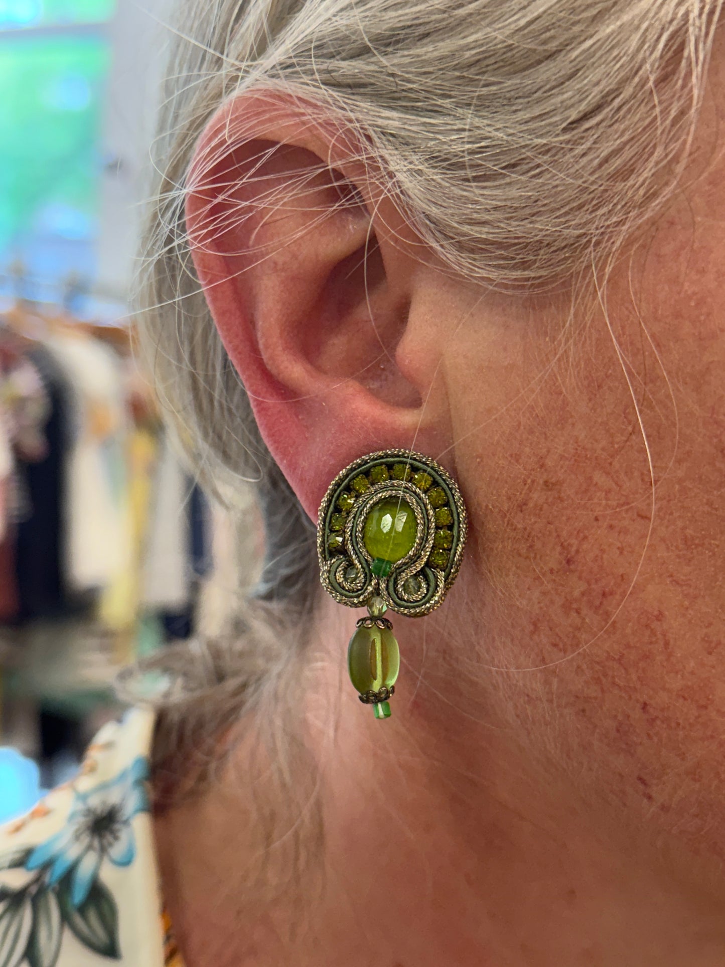 DORI CSENGERI Dressy Green Stones Clips Earings/OS