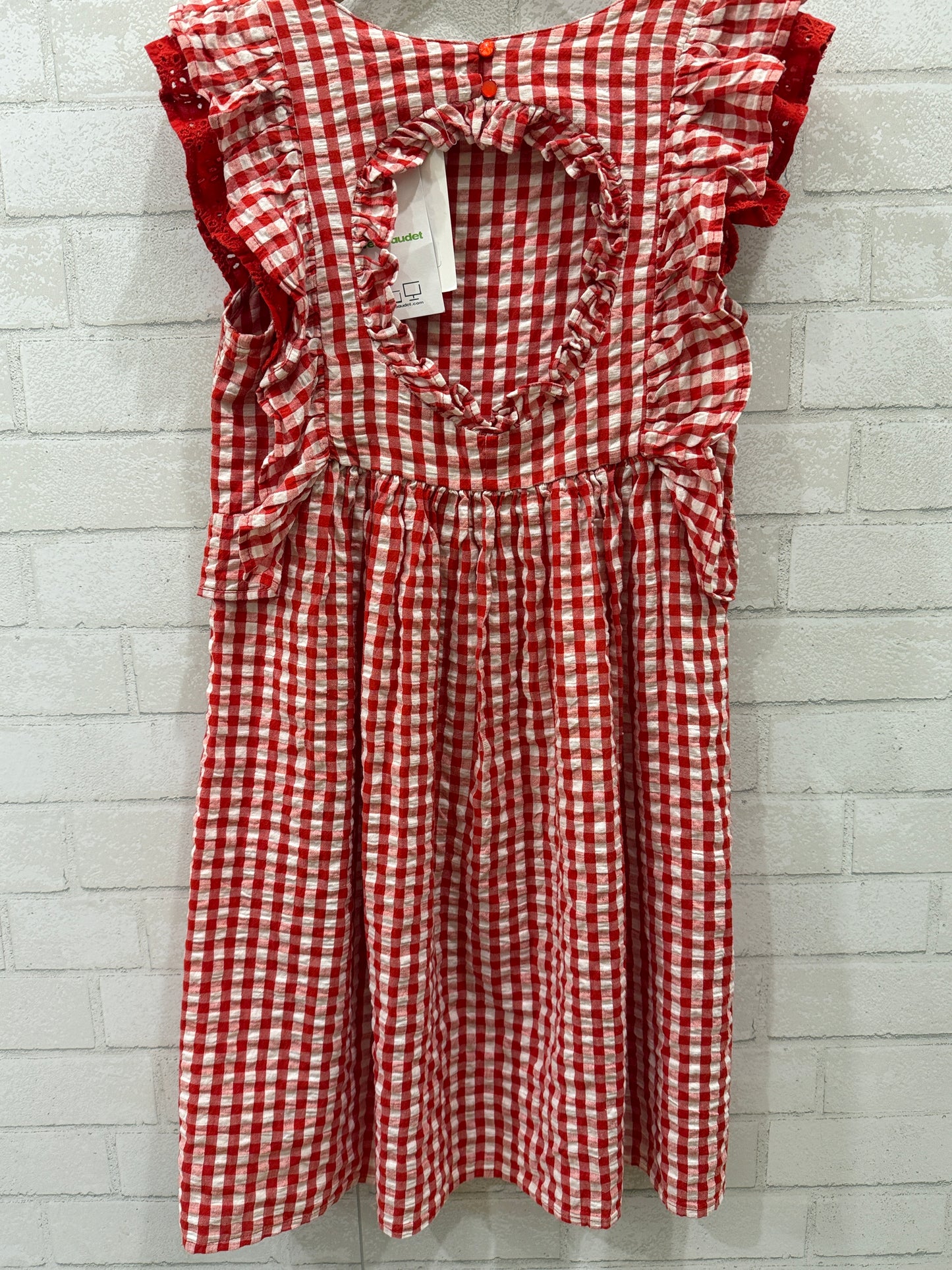 VERTBAUDET NWT Red Chequered Girl Dress w. Open Back / 12Y