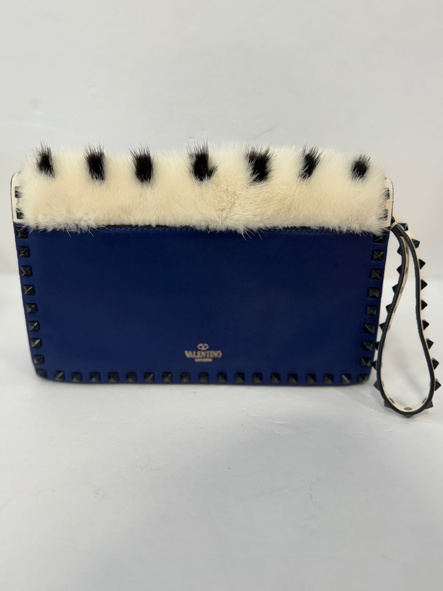 VALENTINO Rockstud Mink & leather Clutch