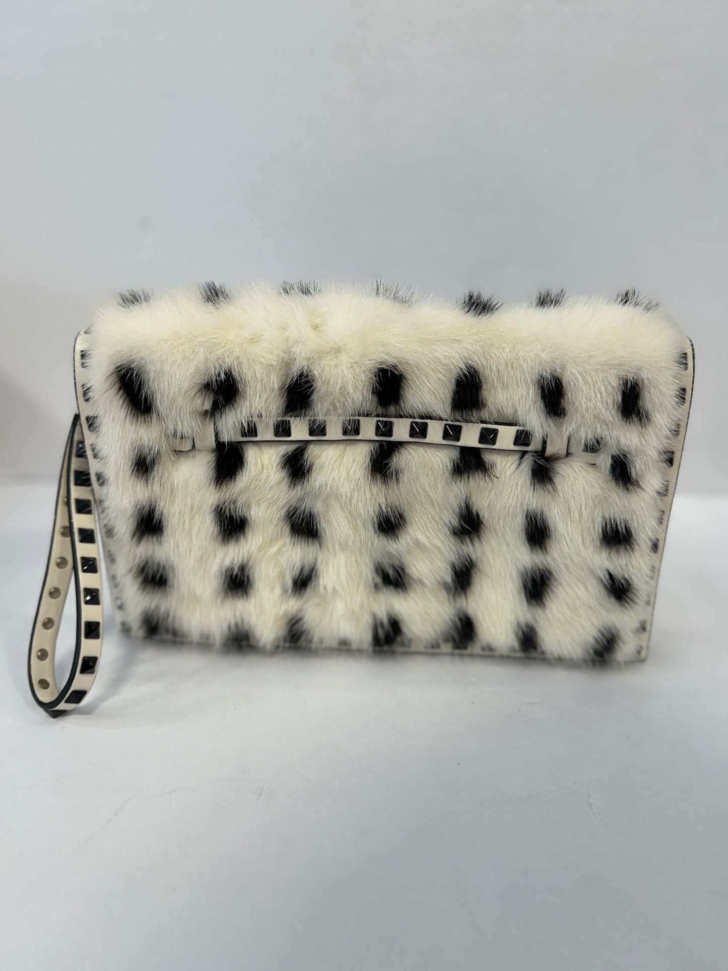 VALENTINO Rockstud Mink & leather Clutch