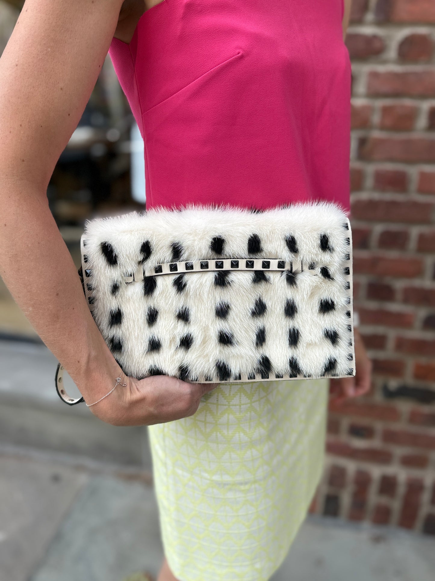 VALENTINO Rockstud Mink & leather Clutch
