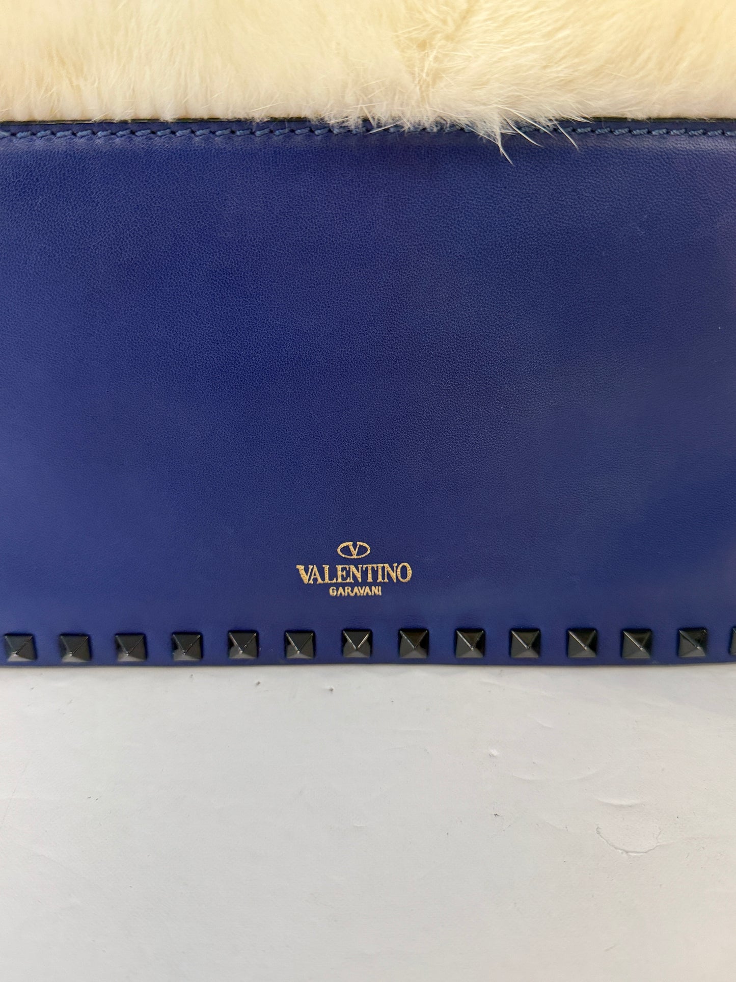 VALENTINO Rockstud Mink & leather Clutch