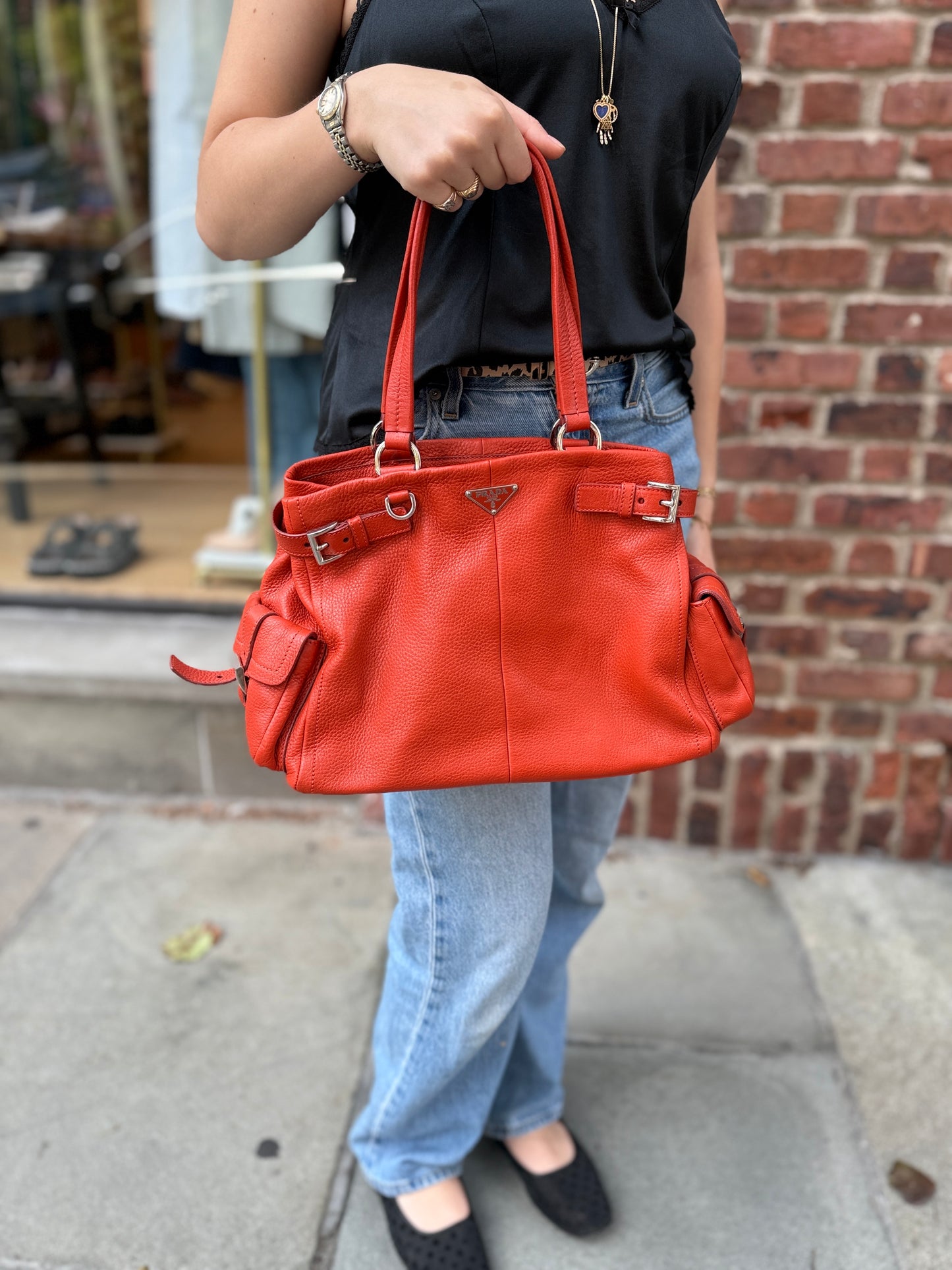PRADA Vitello lether Daino Shoulder Bag