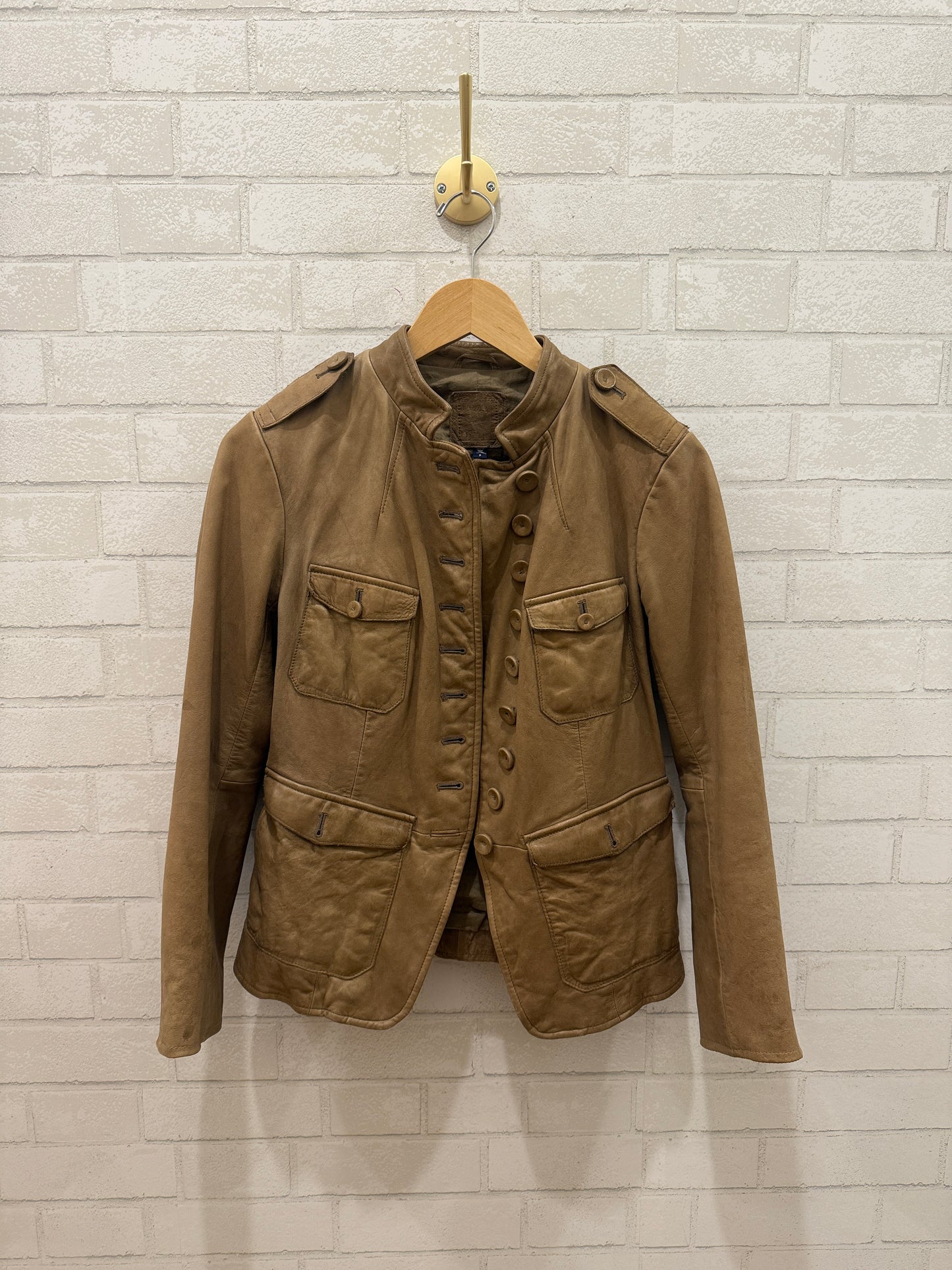 NO BRAND Leather Button up Jacket with Pockets/S
