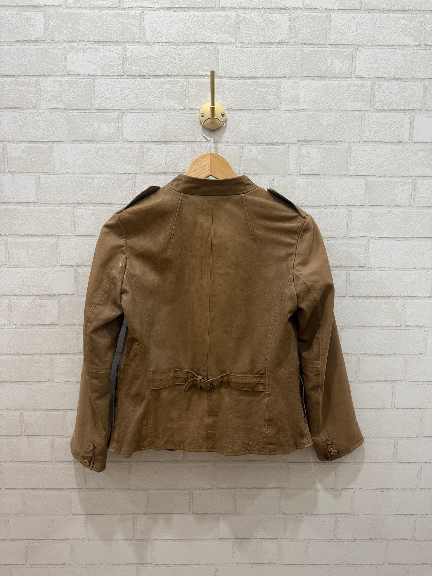 NO BRAND Leather Button up Jacket with Pockets/S