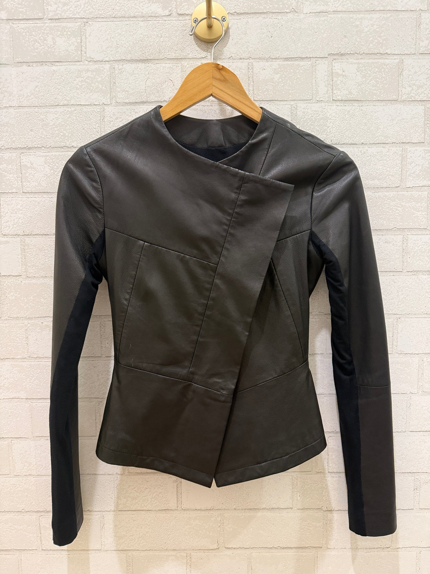EMPORIO ARMANI Black Leather Jacket / XS
