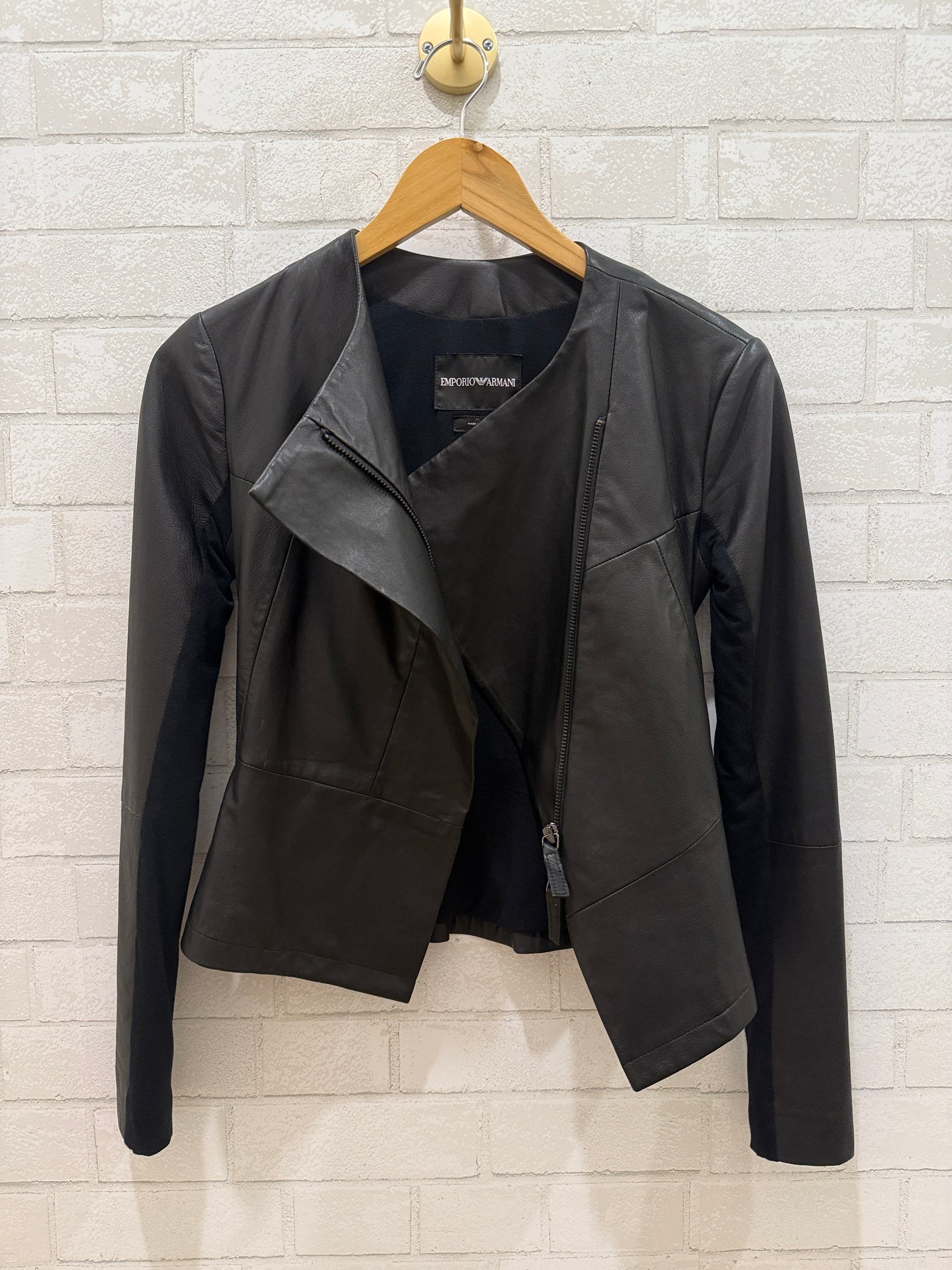 EMPORIO ARMANI Black Leather Jacket / XS