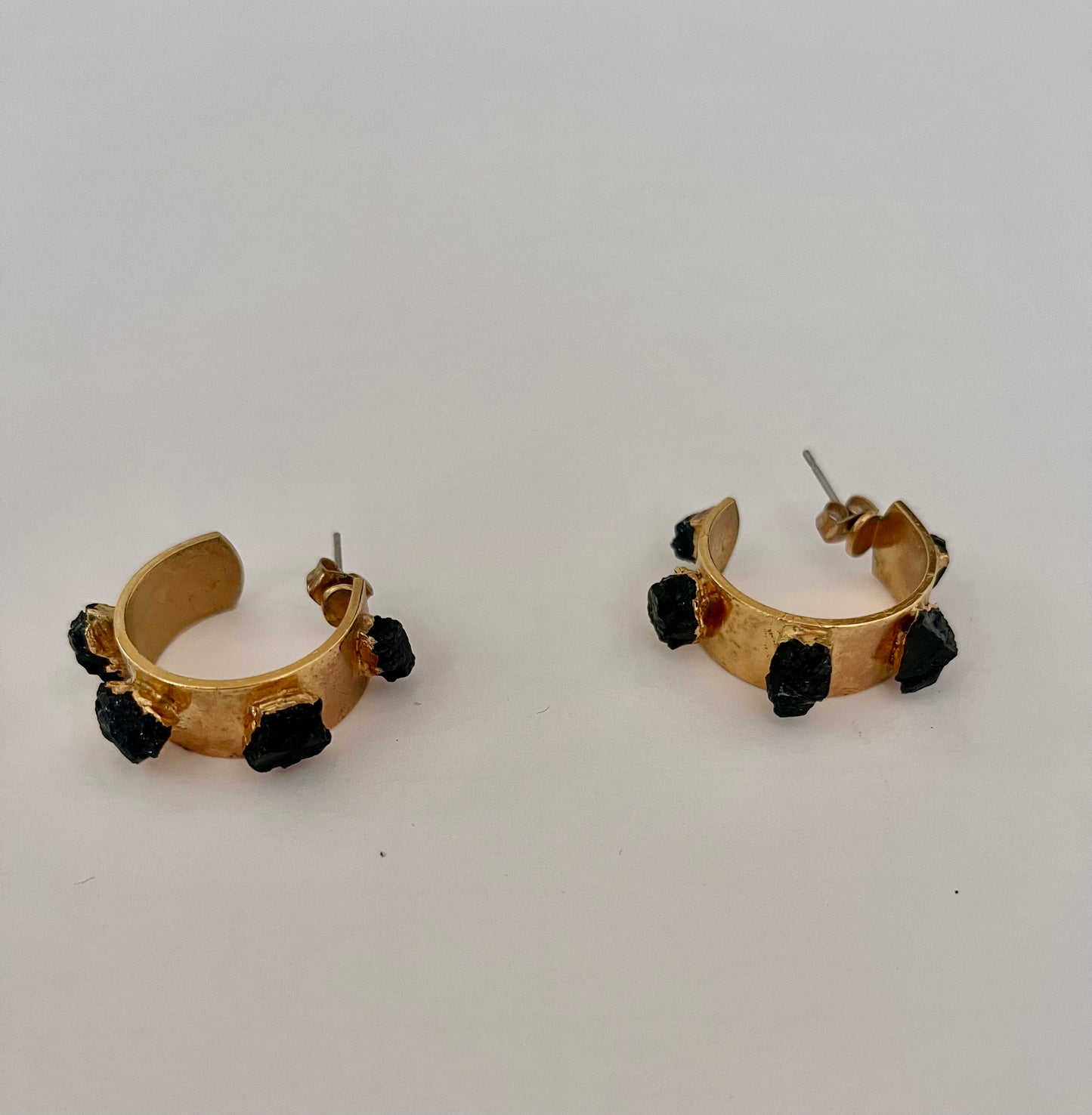 NO BRAND Hoops Black Stones Earrings