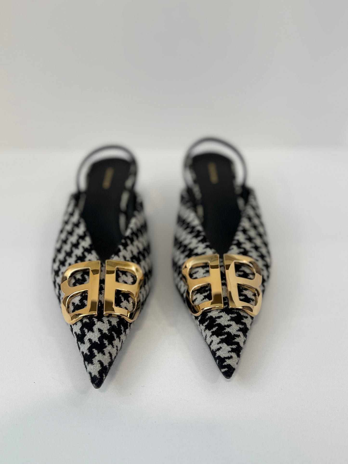 BALENCIAGA BB Knife Houdstooth Slingback Kitten Heels Shoes/ EU37- US6.5