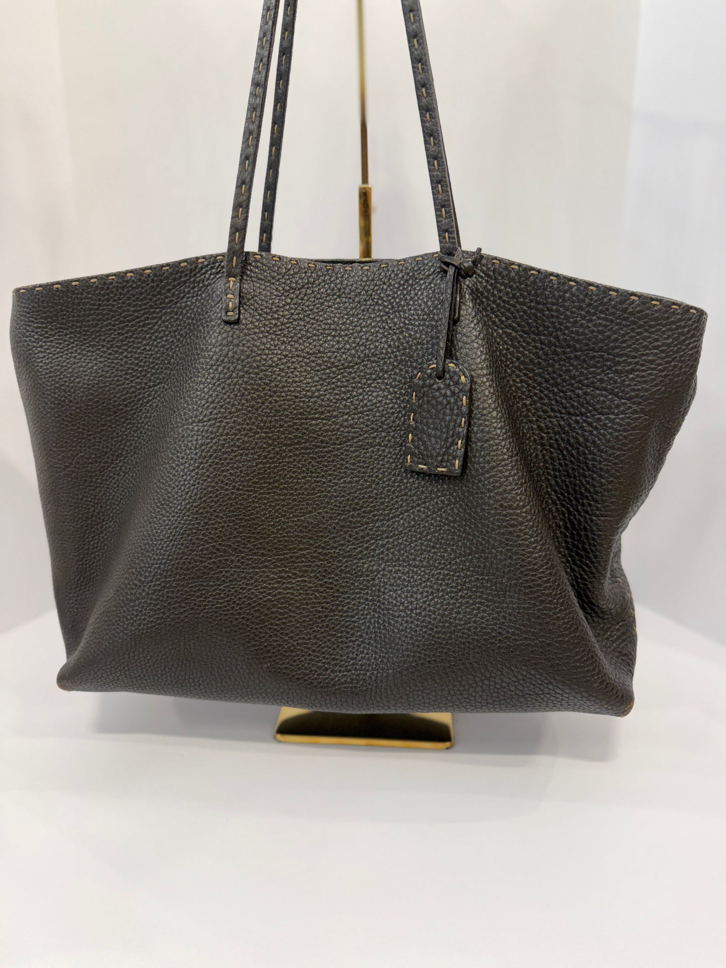 FENDI Selleria Leather Brown Stitch Tote Bag