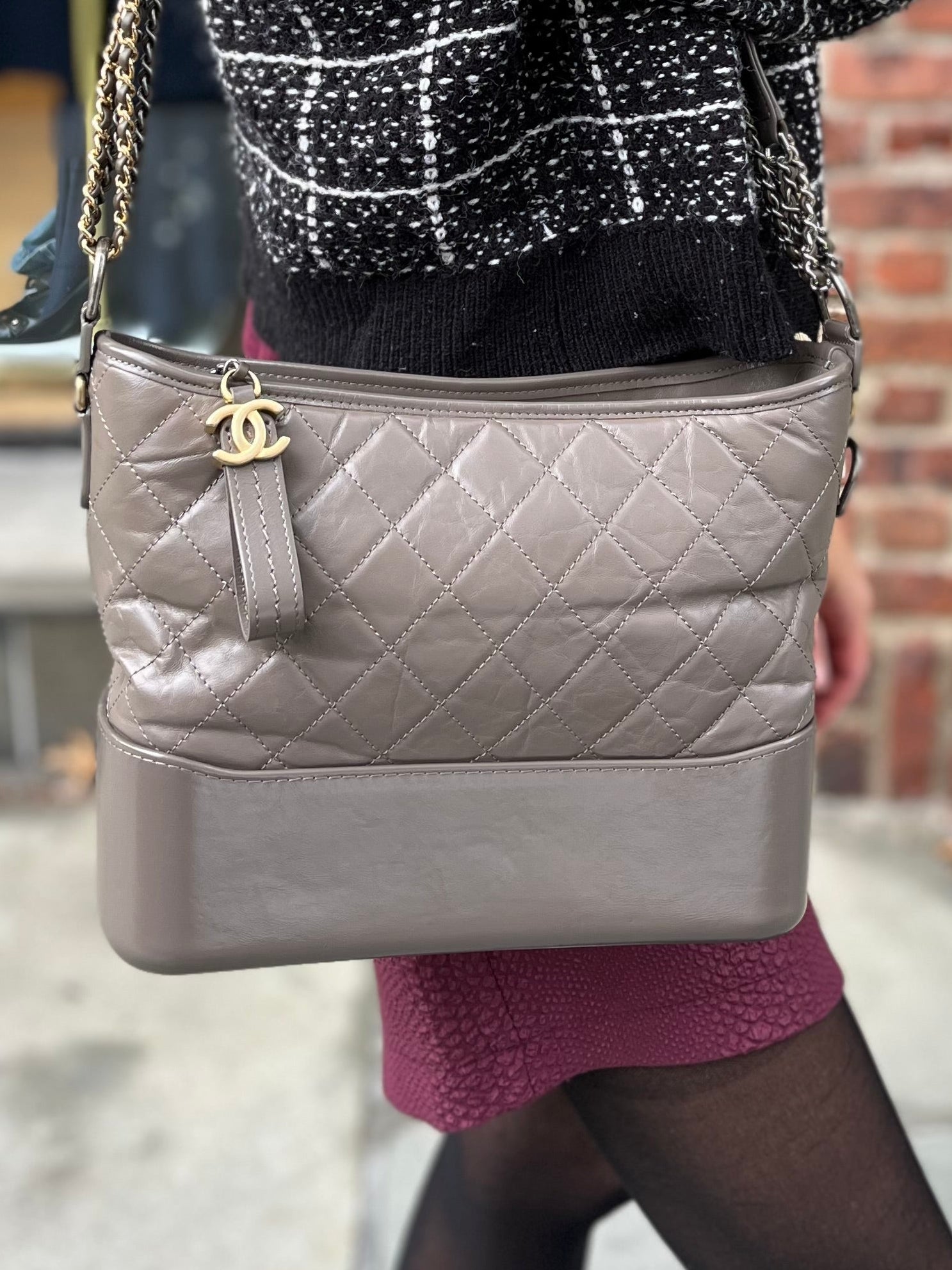 CHANEL Gabrielle Hobo Medium in Metallic Silver Aged Calfskin 