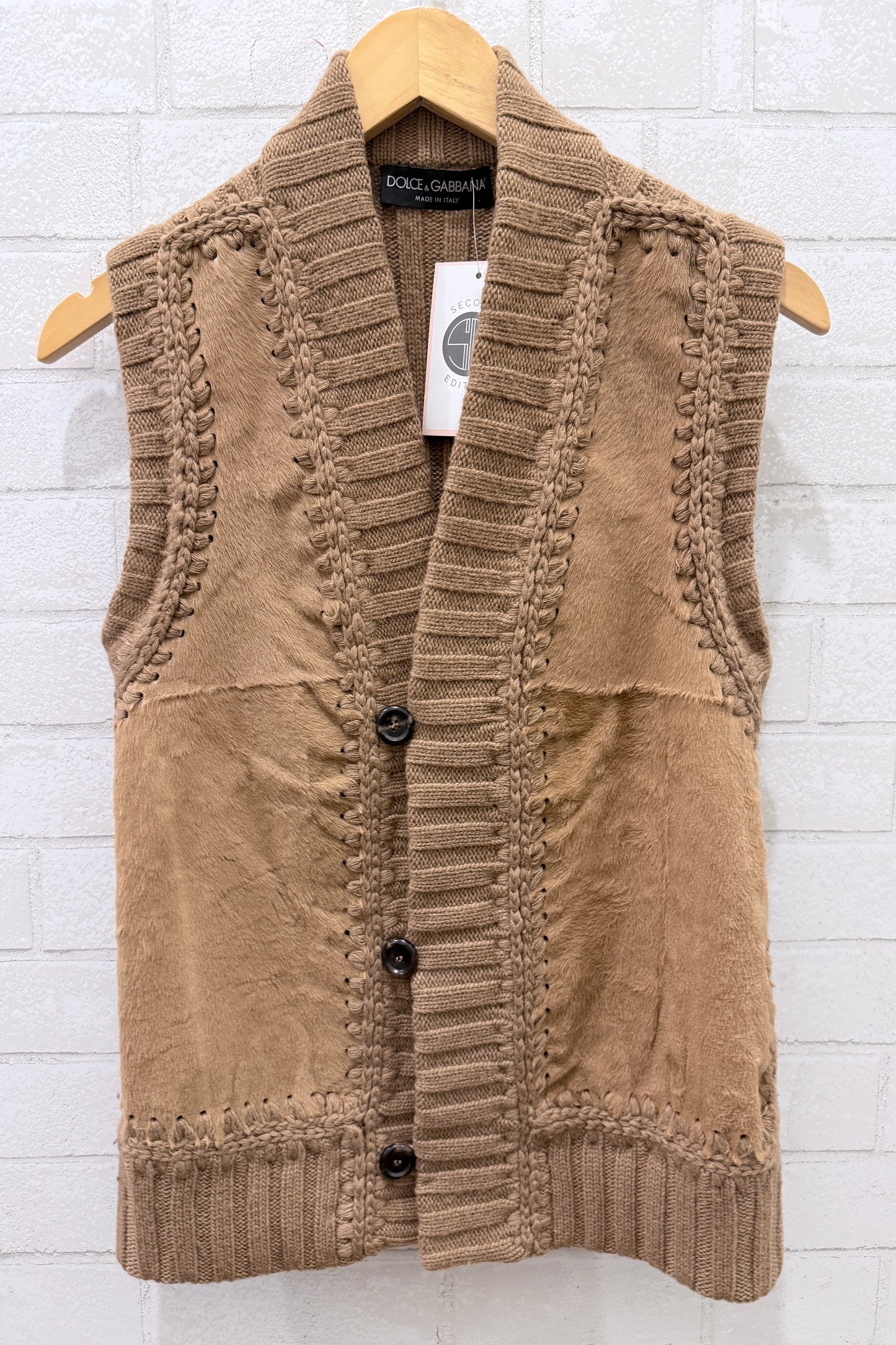 DOLCE & GABBANA Camel Sleeveless Cardigan / S