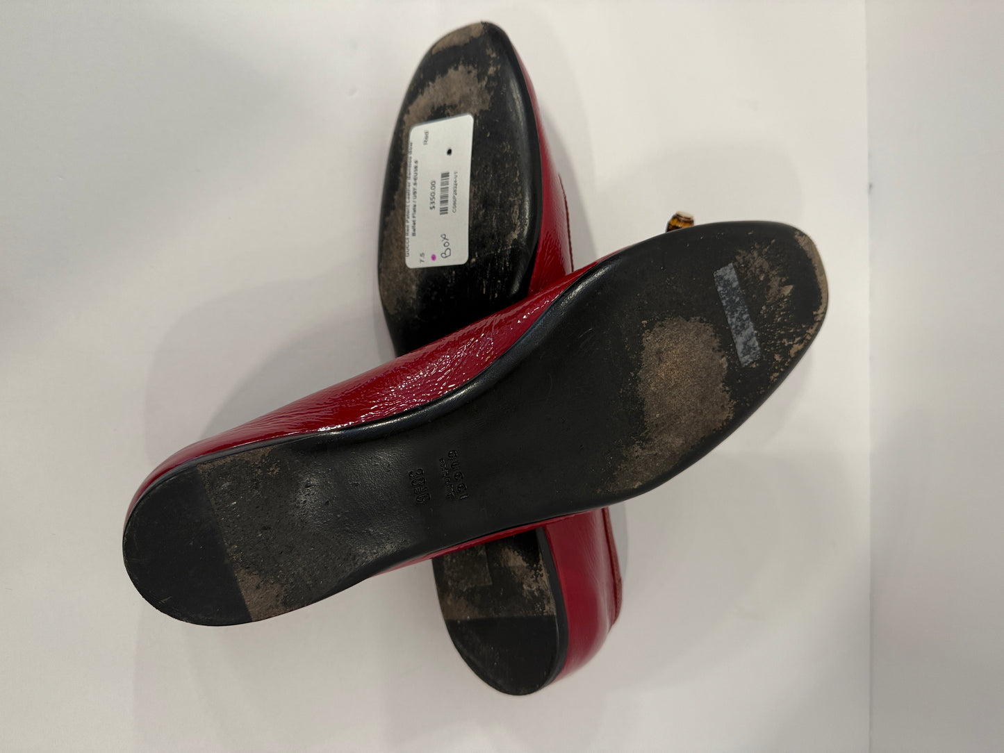 GUCCI Red Patent Leather Bamboo Bow Ballet Flats / US7.5-EU38.5