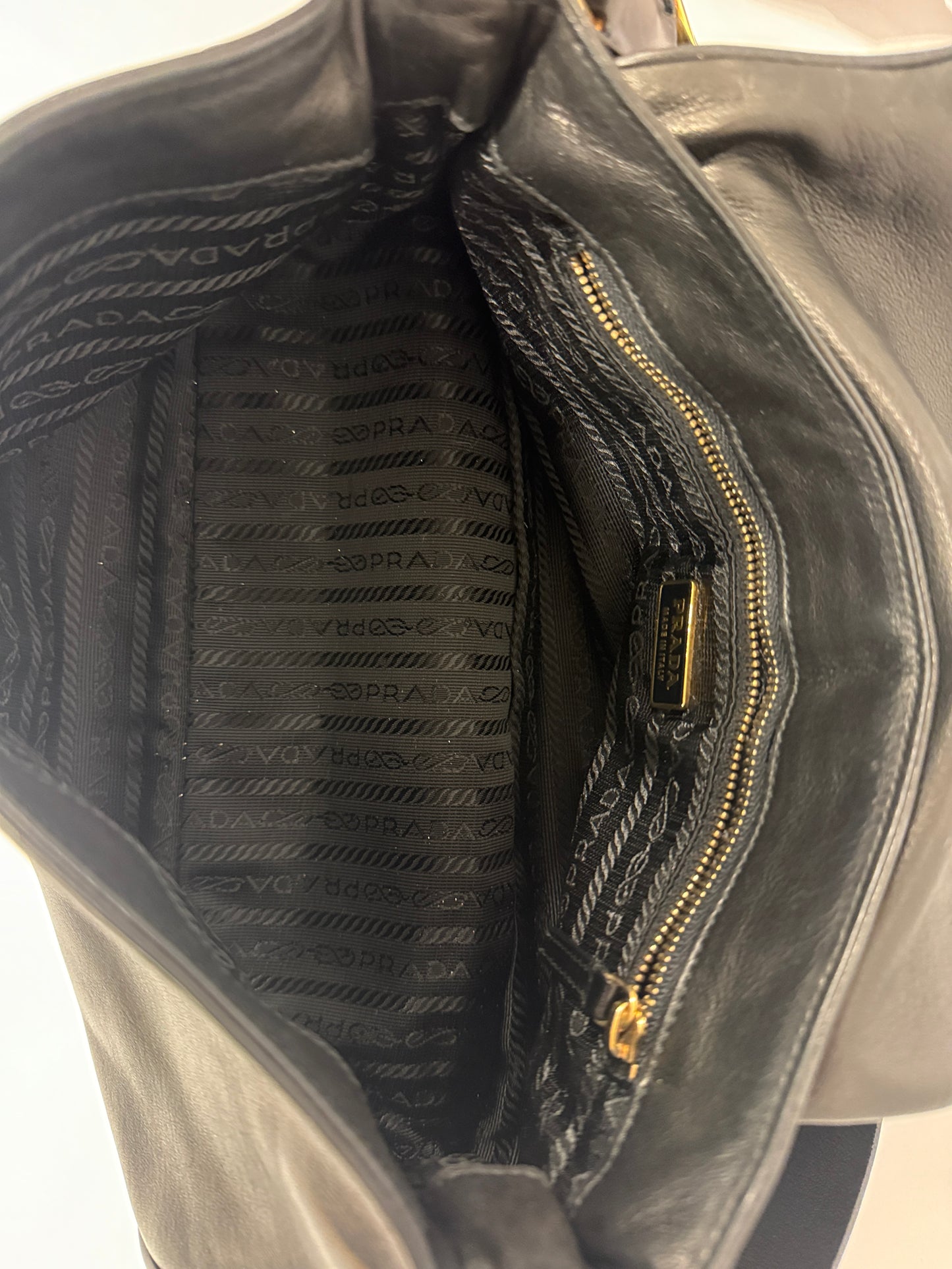 Prada Leather Shoulder Bag With Gold Hardware / OS