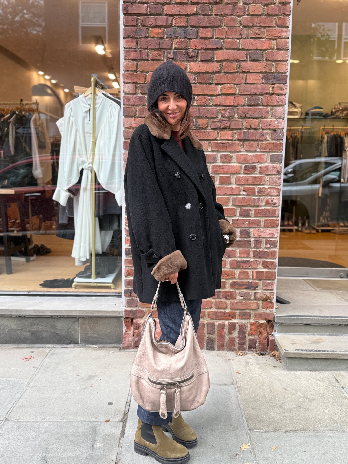 MAX MARA Wool Coat Fur Collar / L-EU44