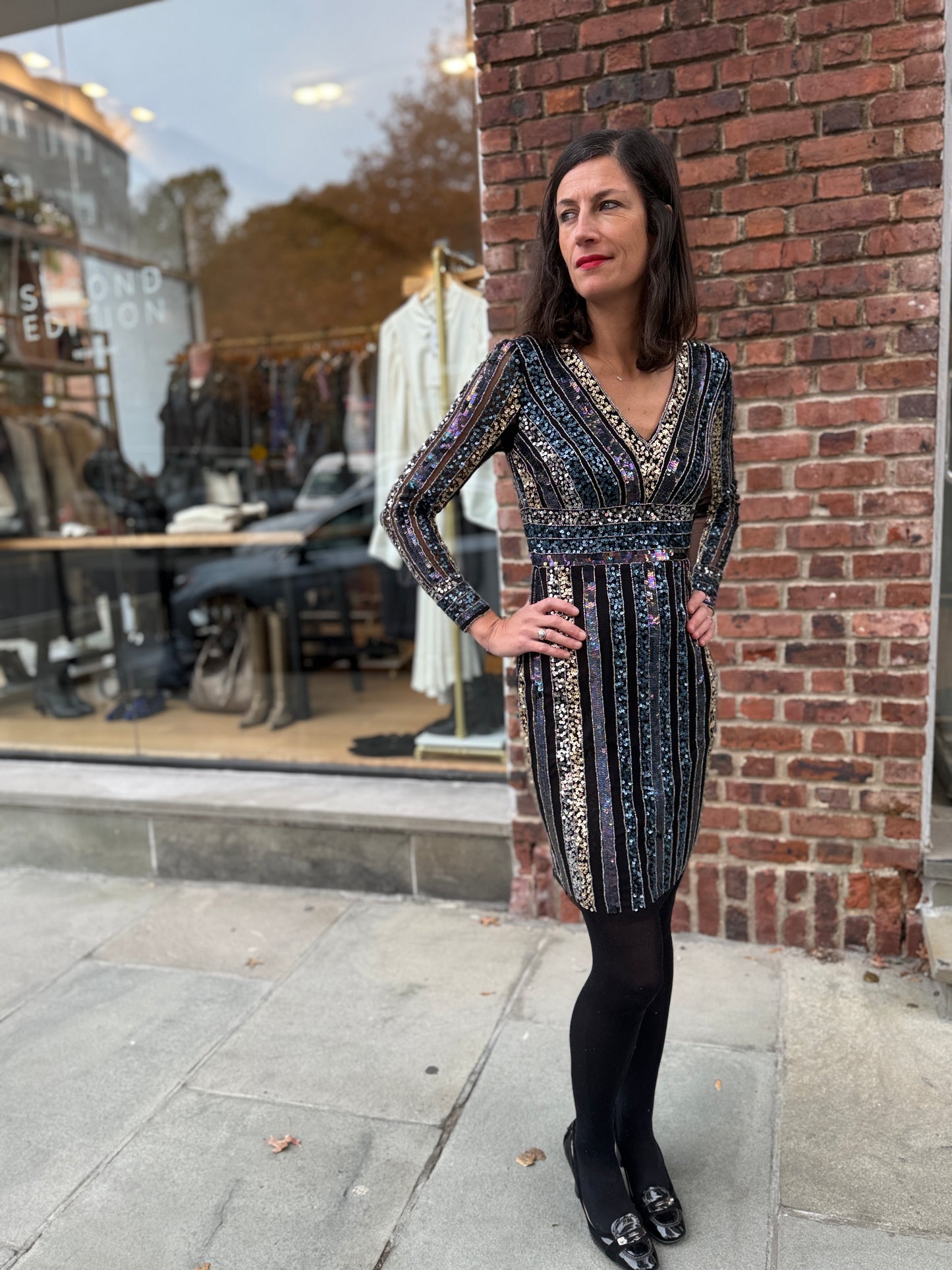ADRIANNA PAPELL NWT LS Sequin Midi Dress/ US0_XS