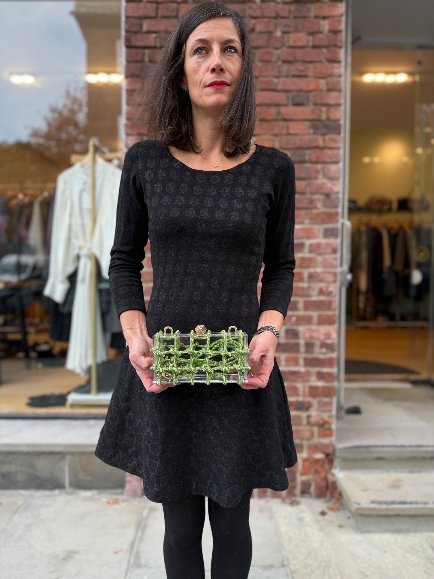 NO BRAND Green Strass Transparent Clutch