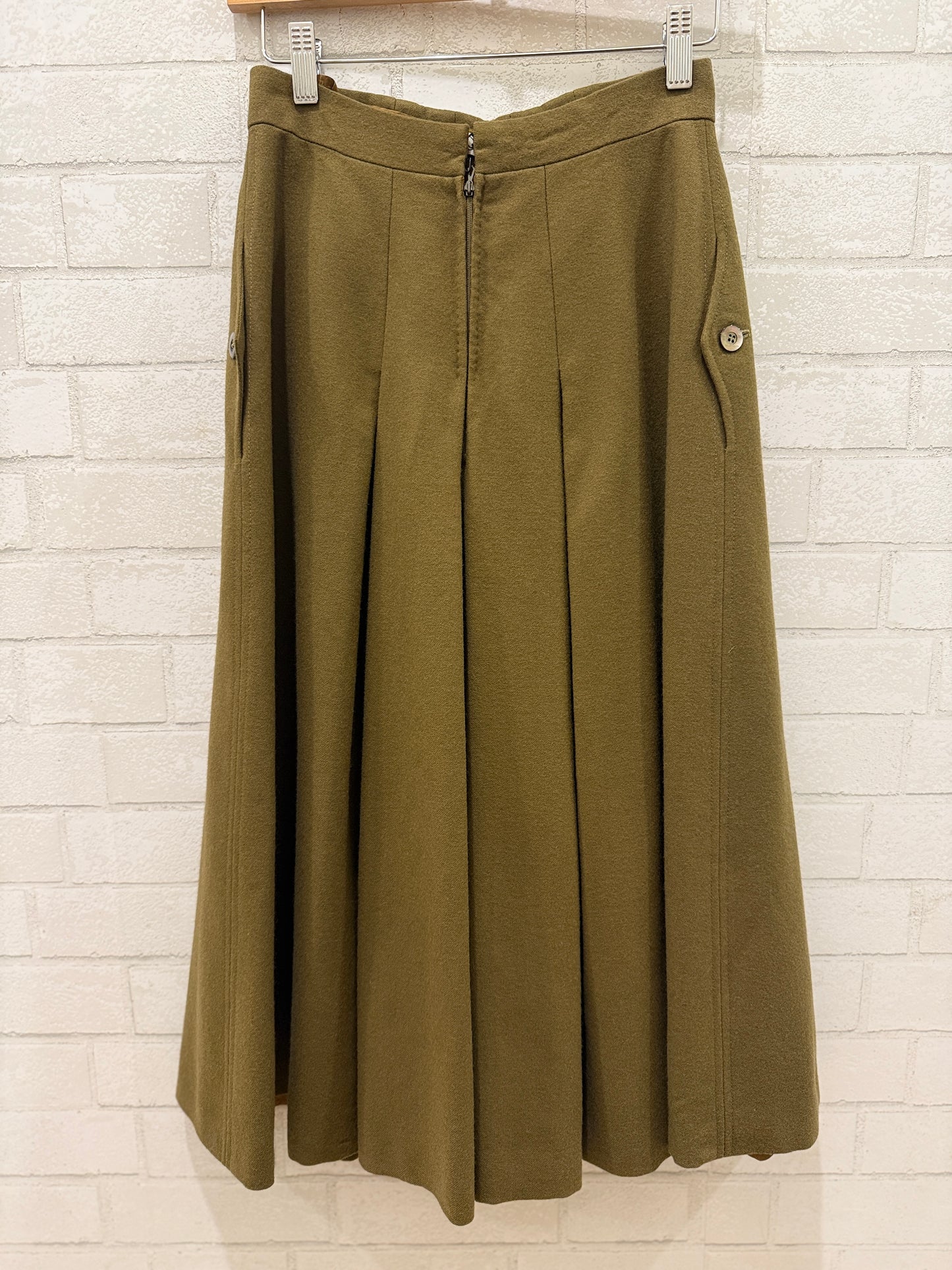 CHLOE Vintage Green Wool Pleated Midi Skirt / XS