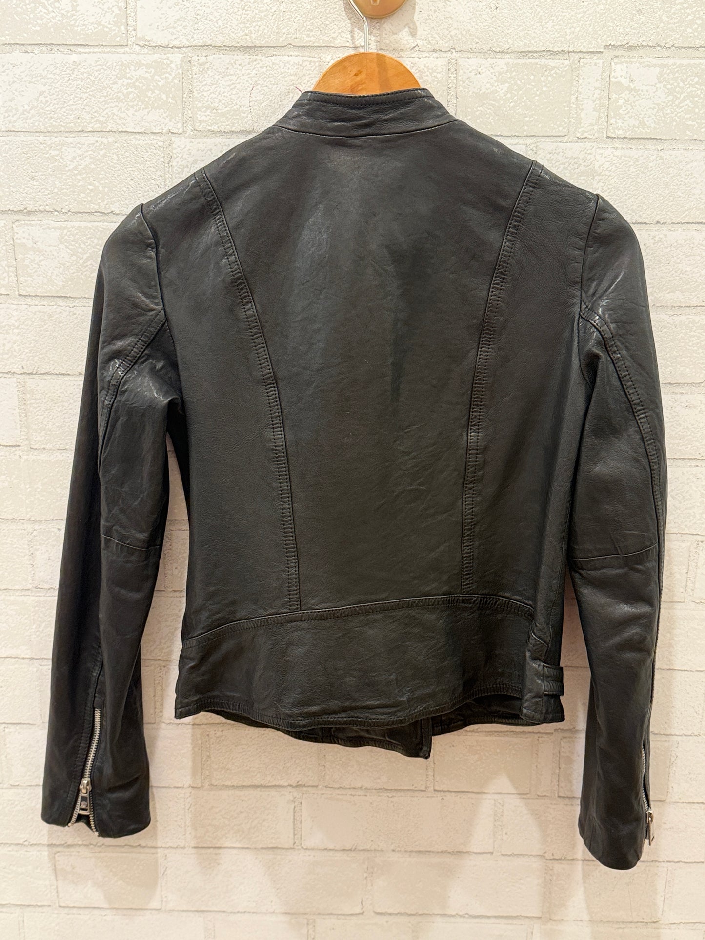 RALPH LAUREN Black Leather Biker Jacket / S-US4